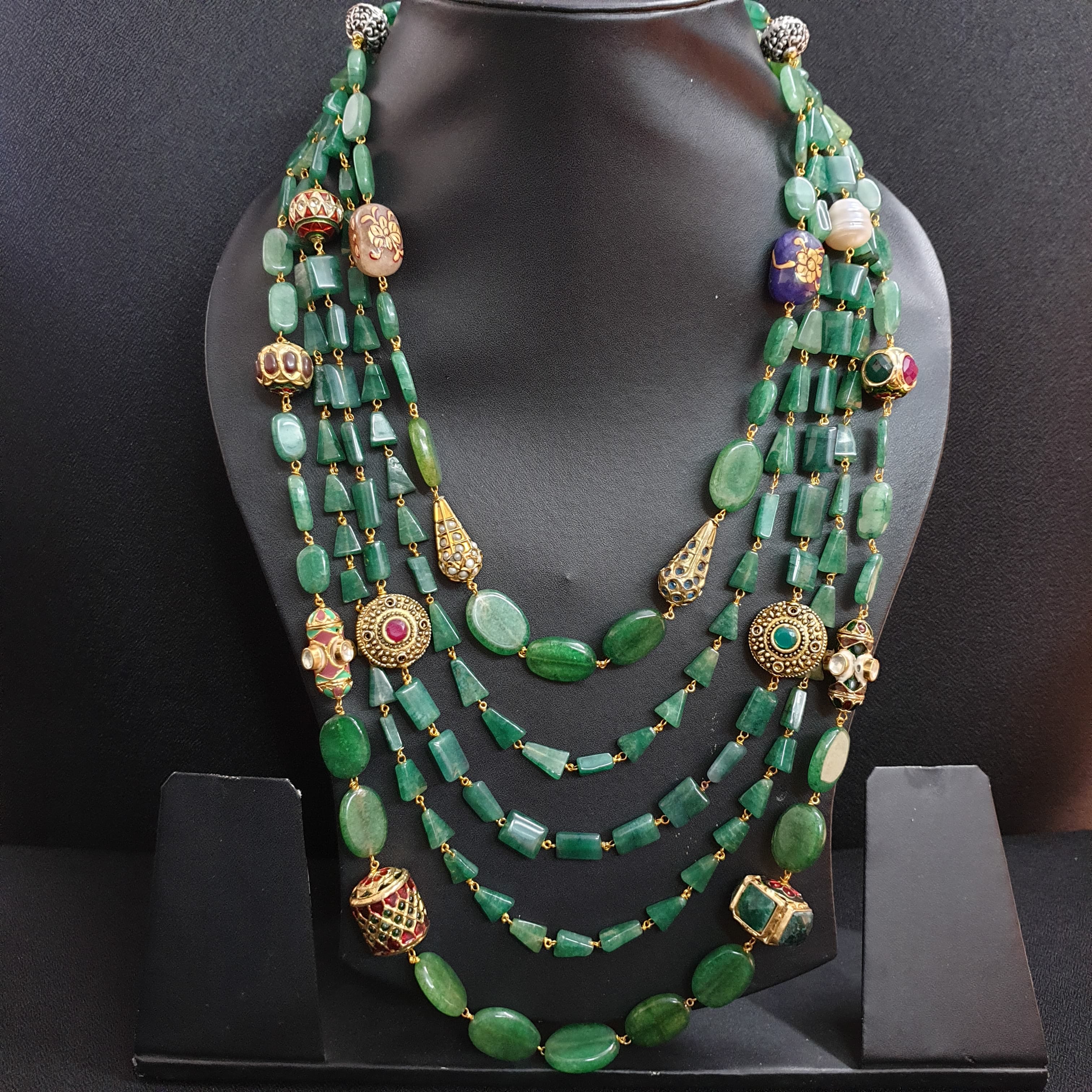 Green Antique Beaded Necklace Set