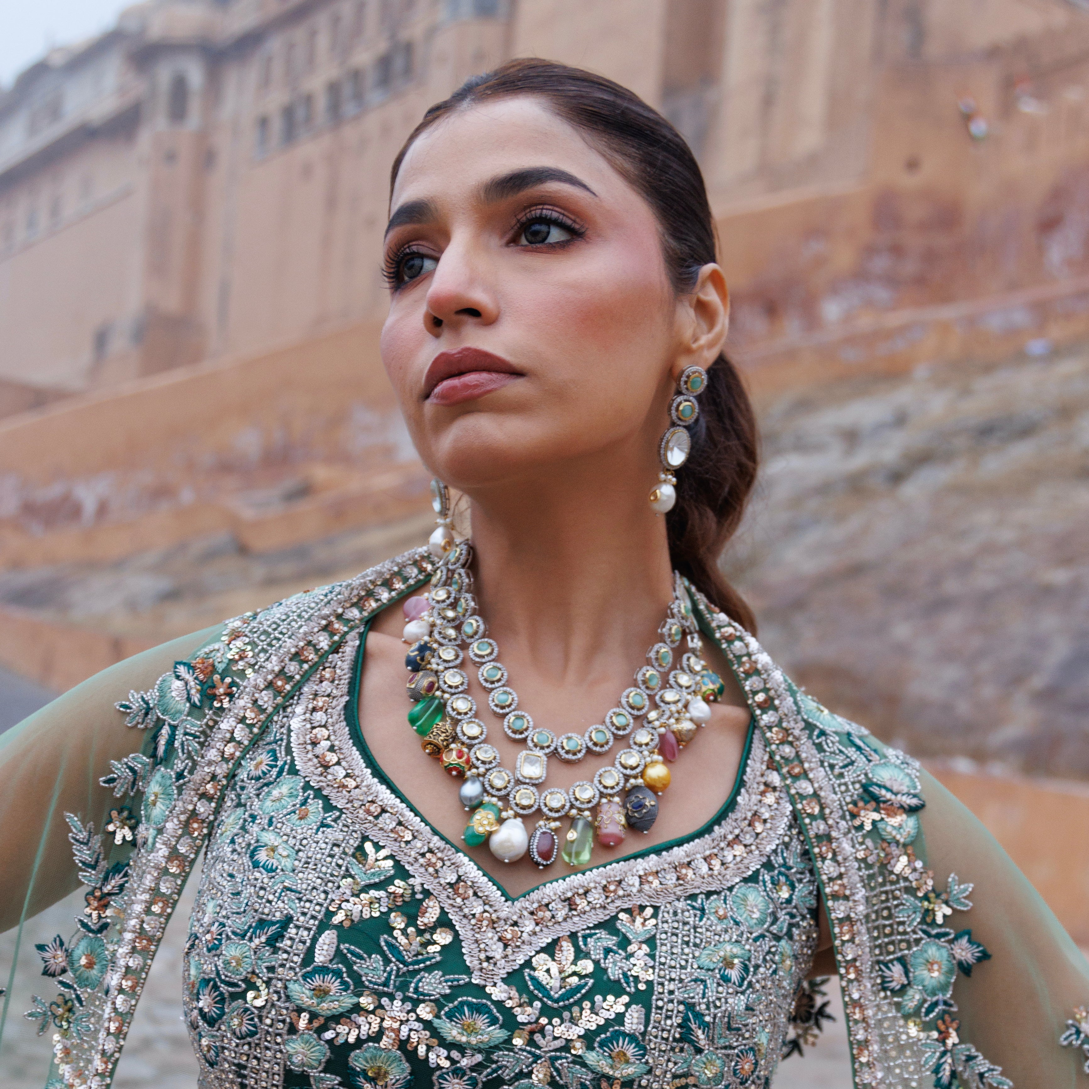 Designer Multi Beads Kundan Polki Necklace