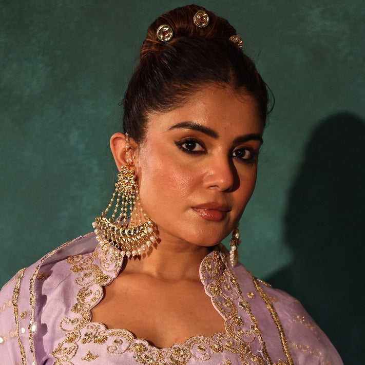 Pearl Kundan Chandbali Earrings