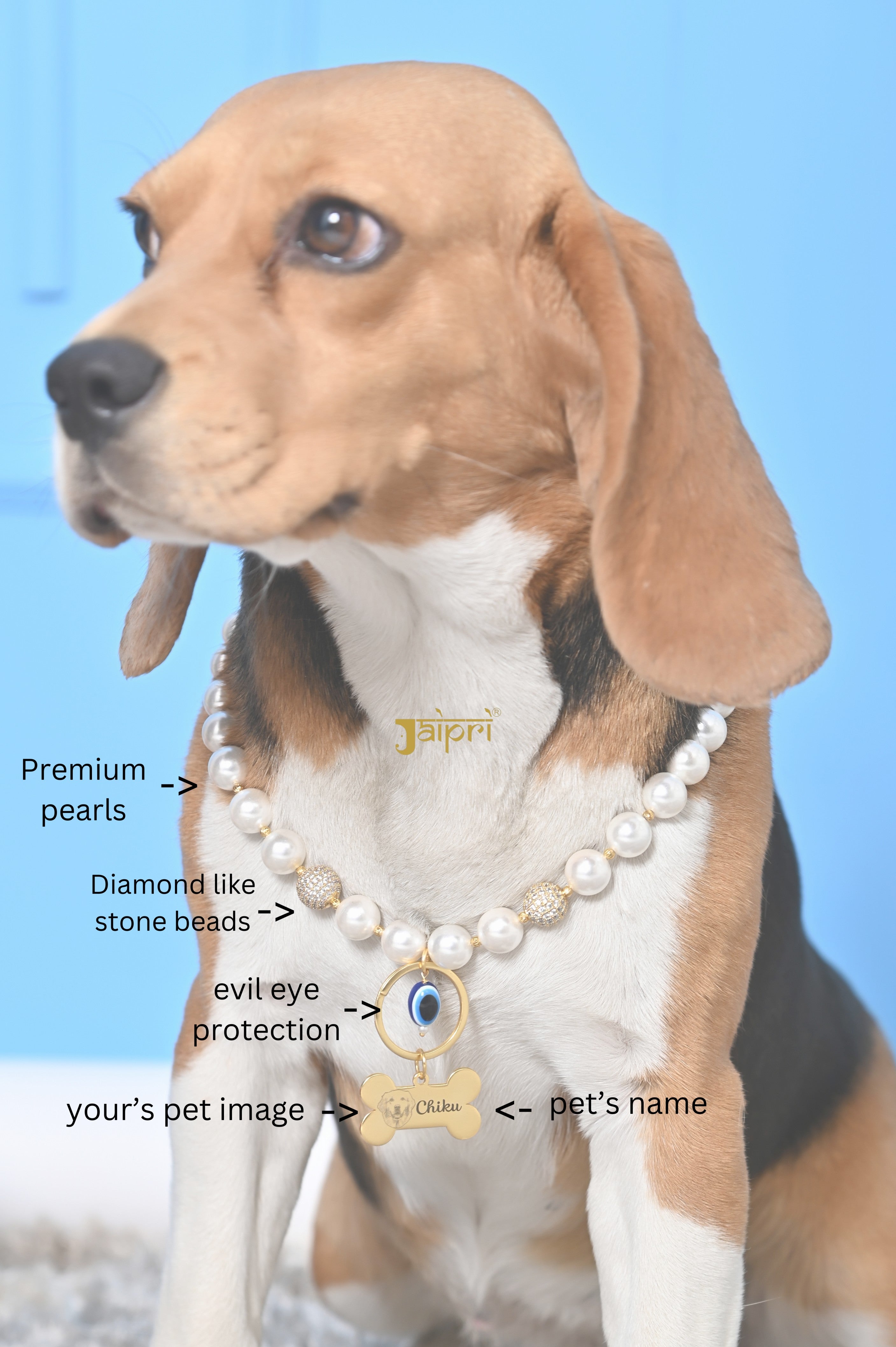 Custom Dog Name and Image Pearl Collar Pet Jewelry