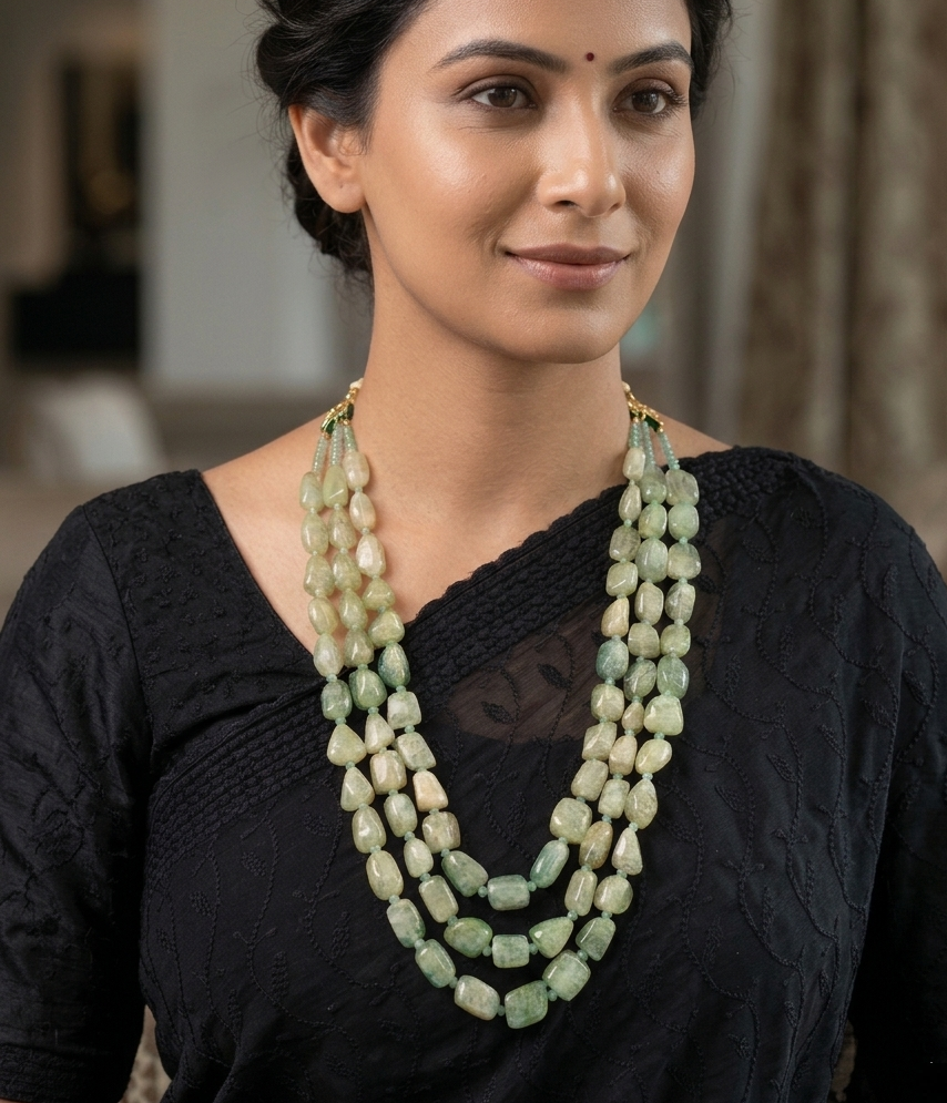 Emerald Stone Beaded Necklace Set