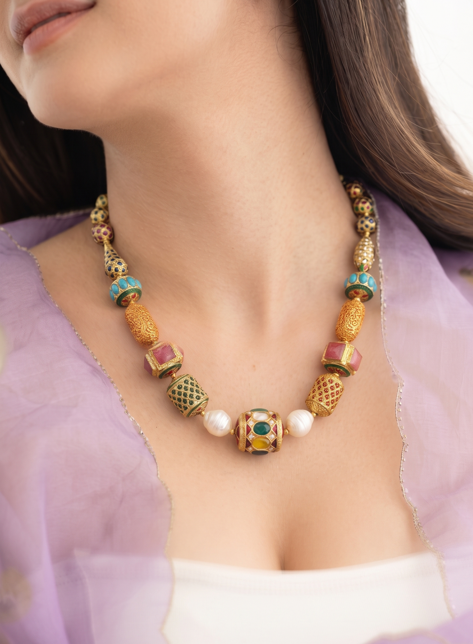 Navratana Traditional Beads Jadau Necklace