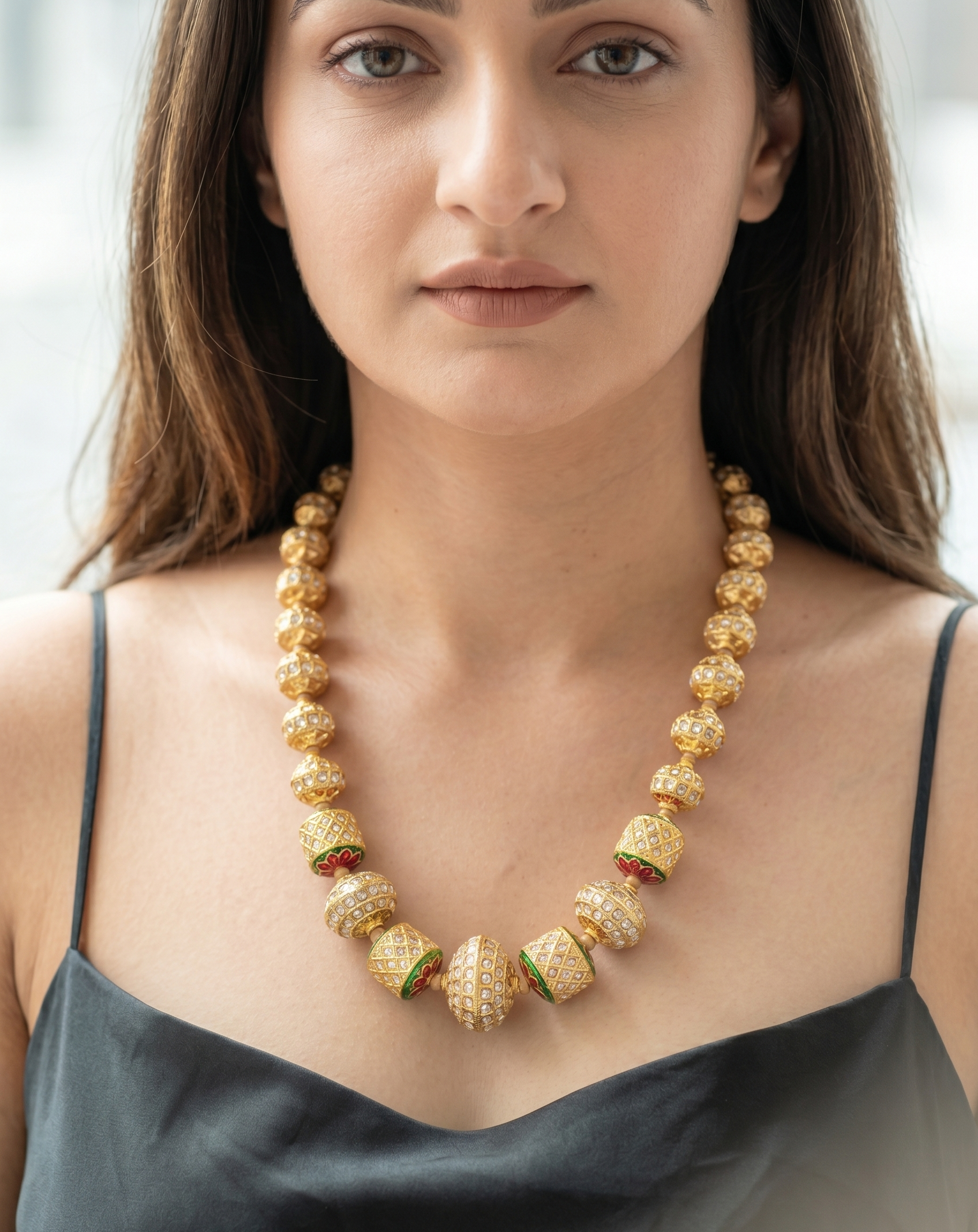 White Stone Jadau Necklace With Earrings