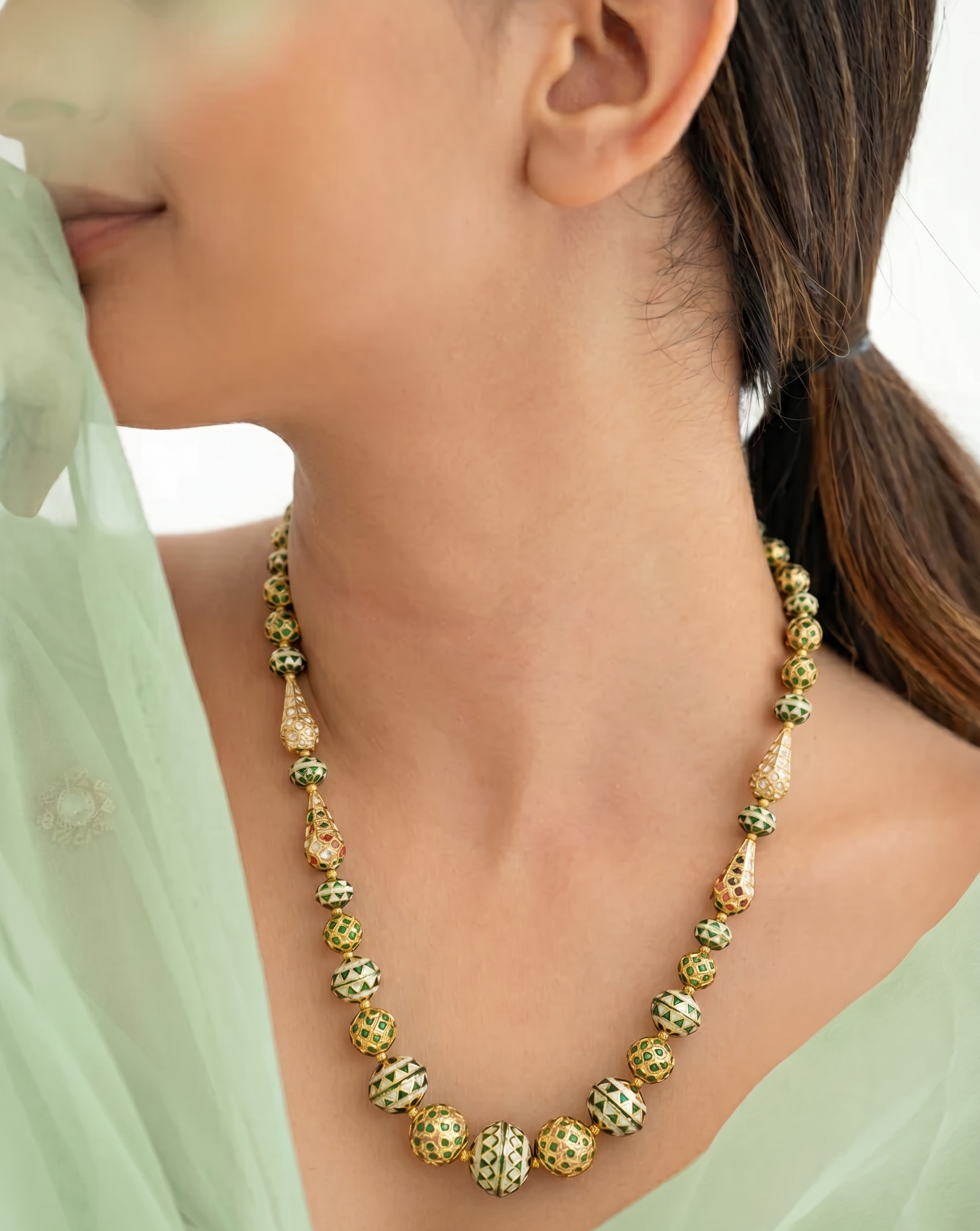 Green Jadau Meenakari Necklace