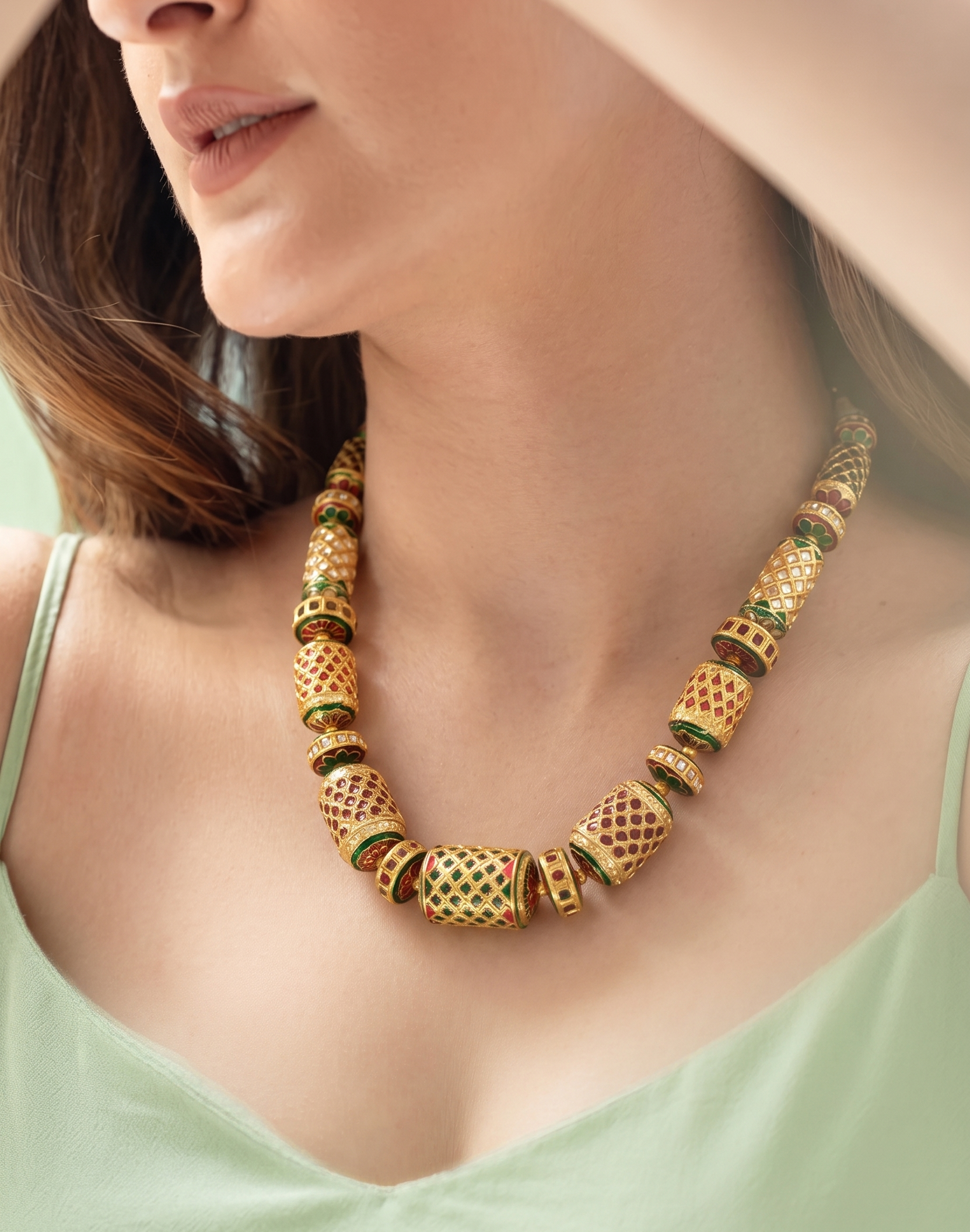 Multi Jadau Stone Beads Necklace