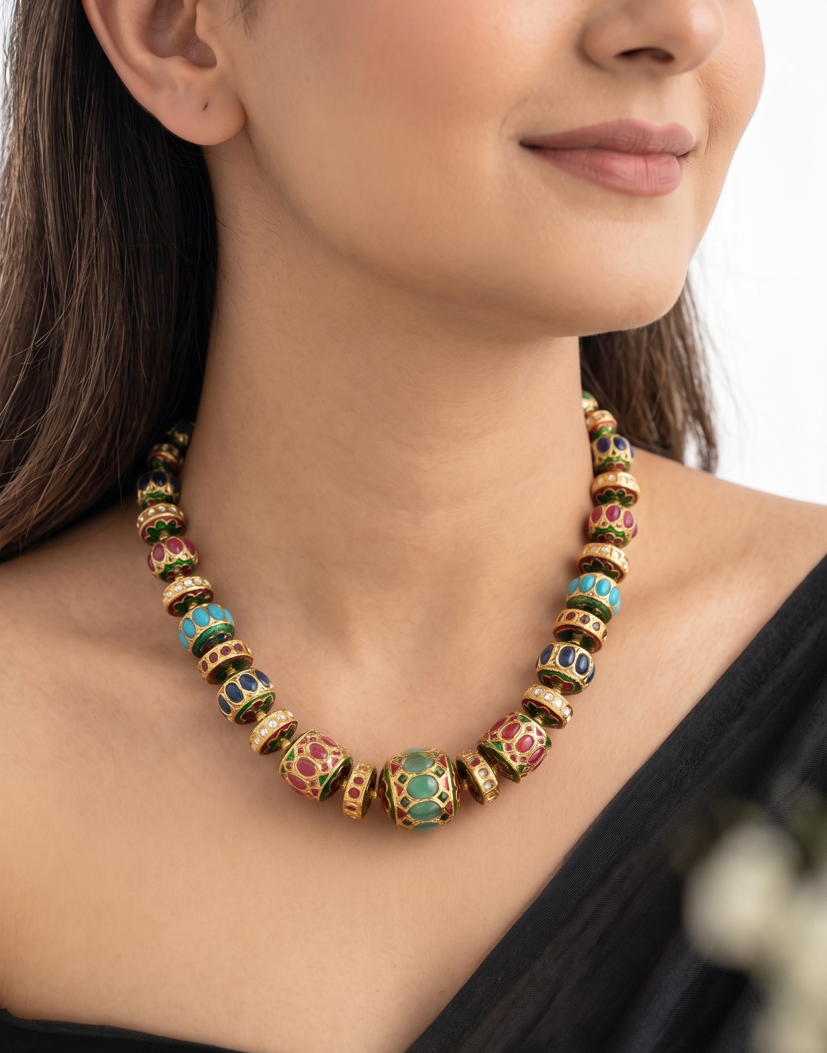 Jadau Multicolor Disc Bead Necklace