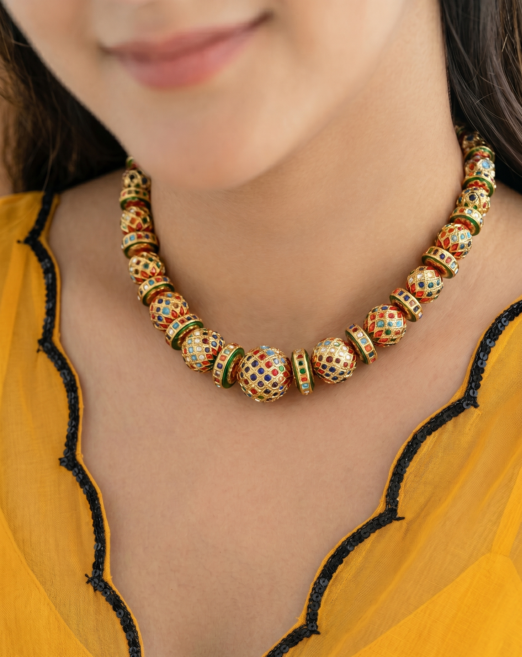 Multicolor Jadau Necklace With Earrings