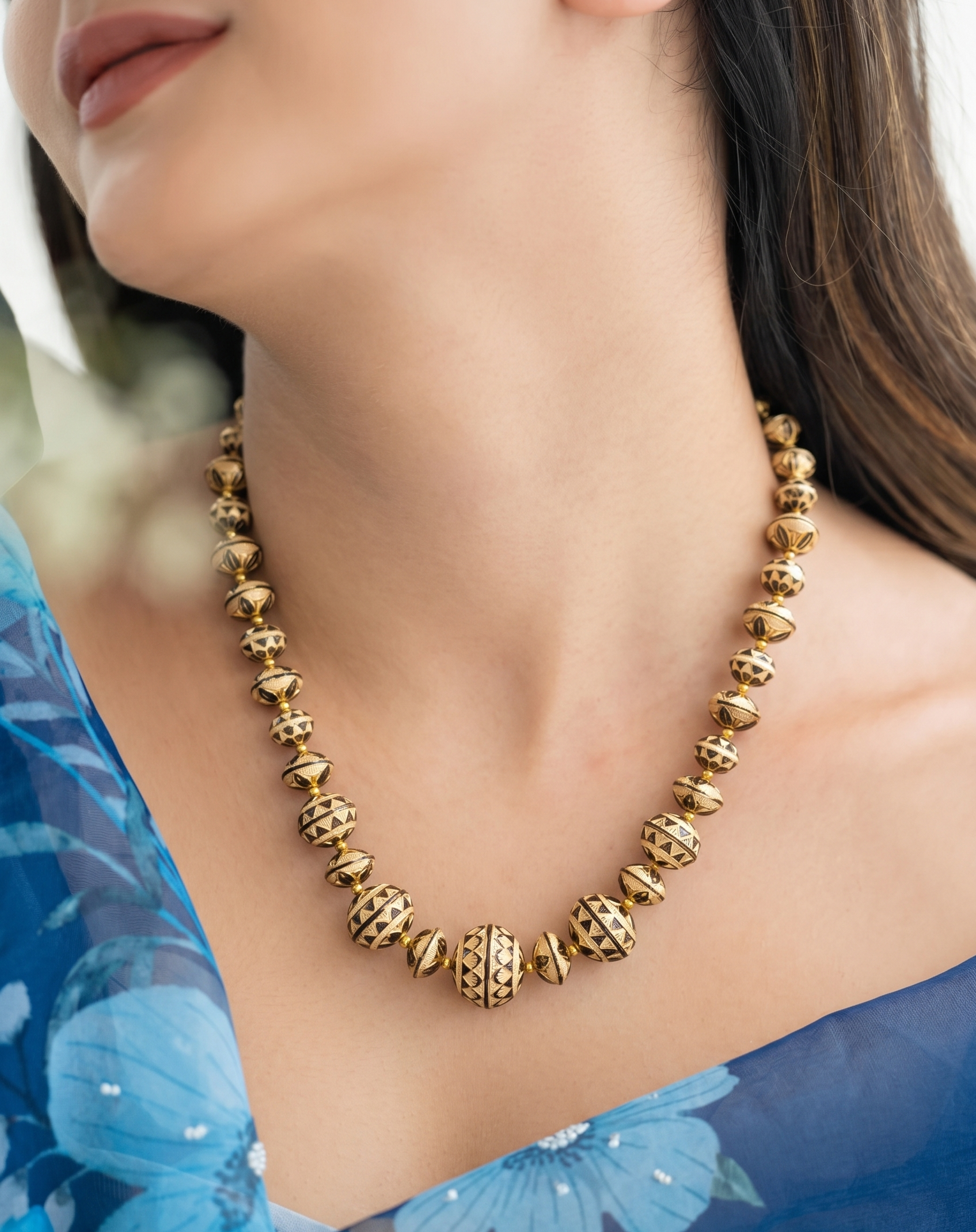 Golden Beige Meenakari Beaded Necklace