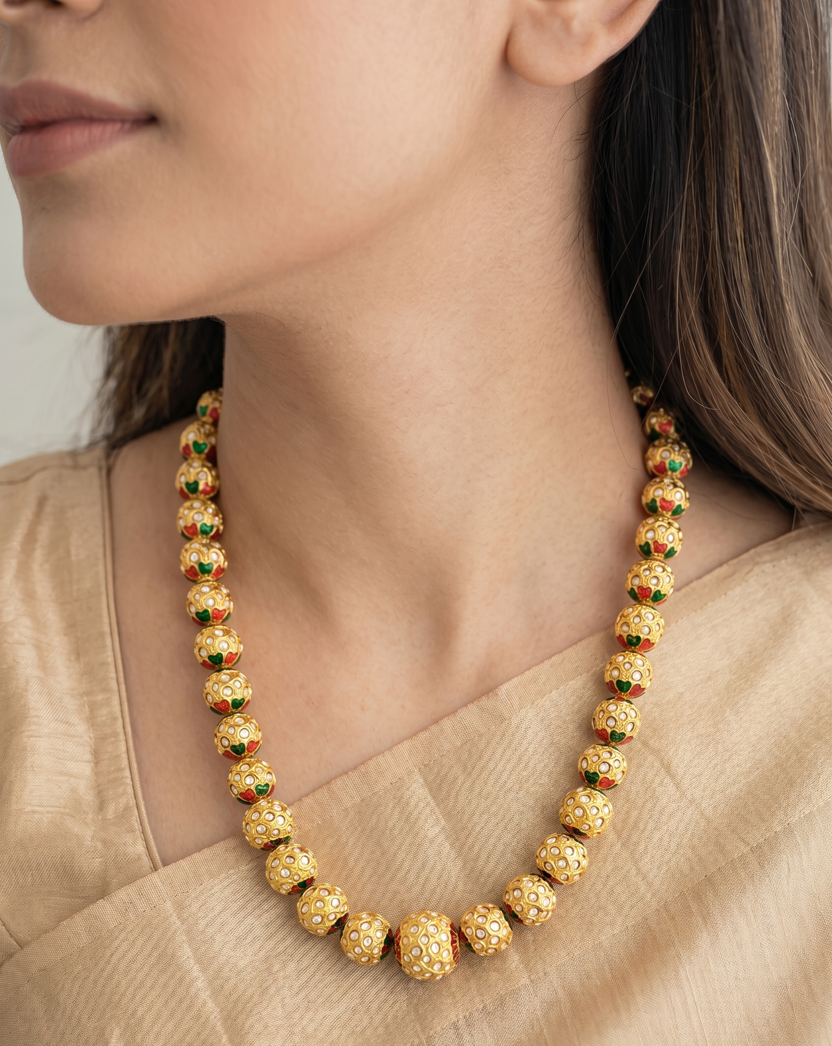 Gold Tone Jadau Meenakari Pearl Necklace