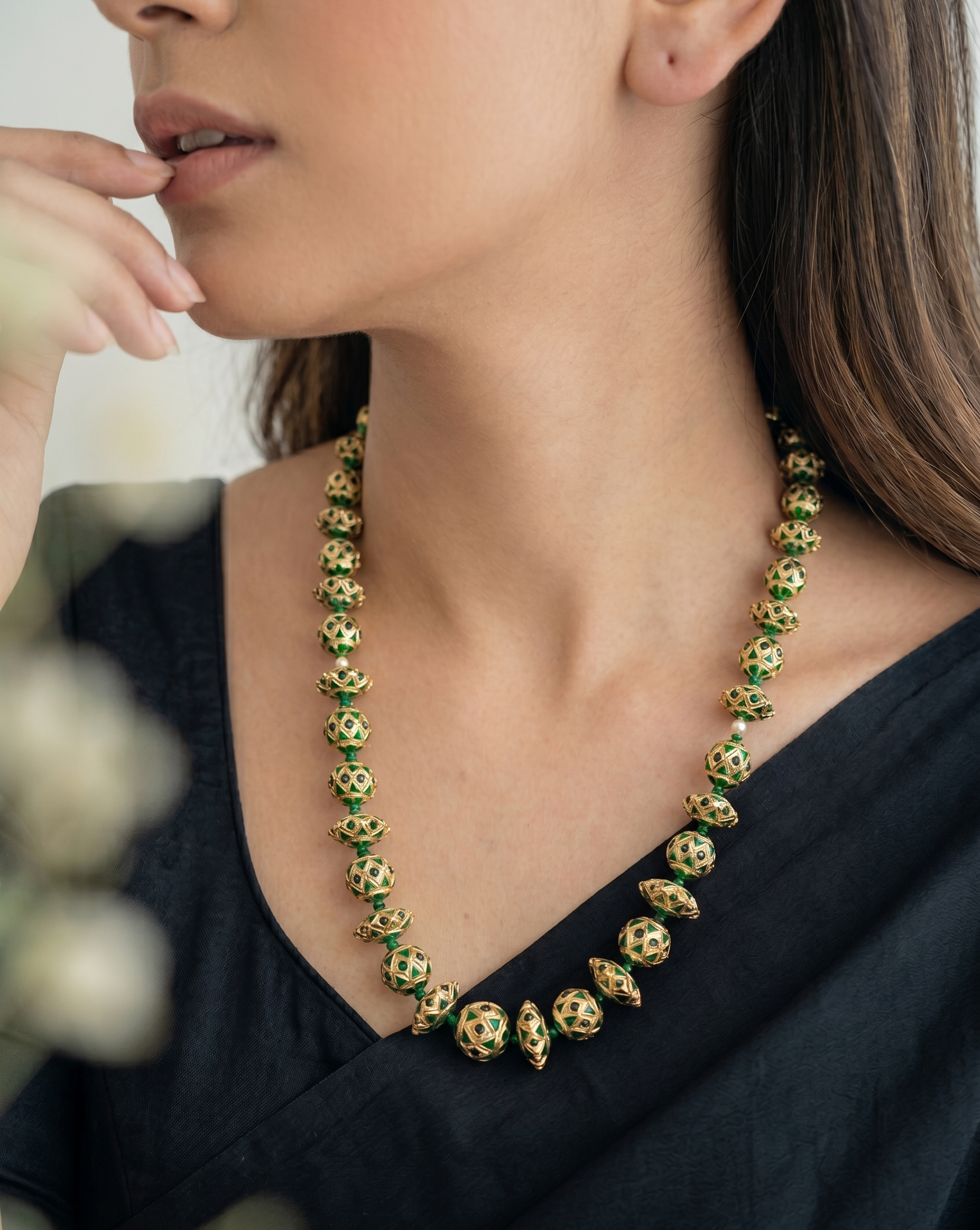 Jadau Green Stone Disc Meenakari Necklace