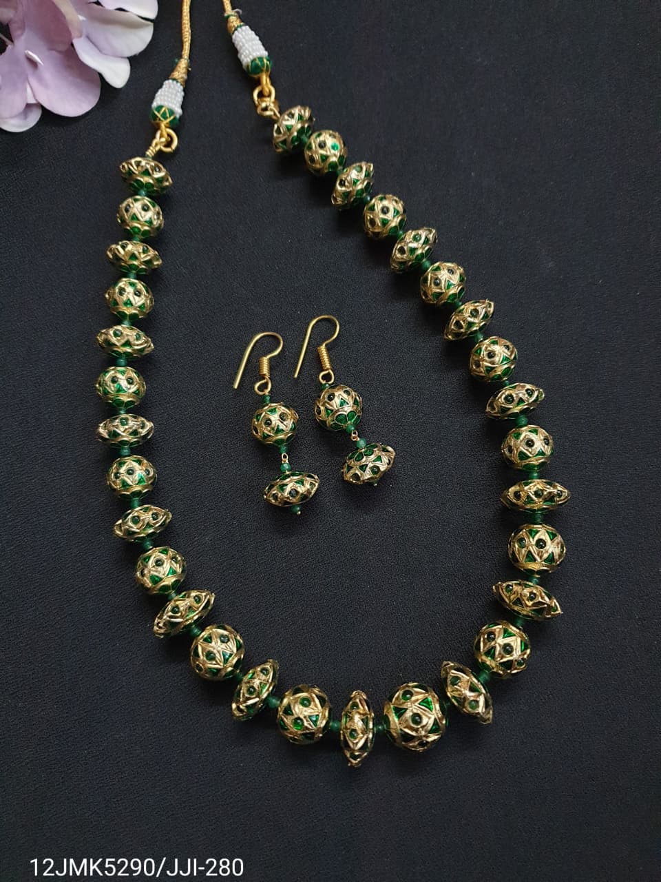Jadau Green Stone Disc Meenakari Necklace