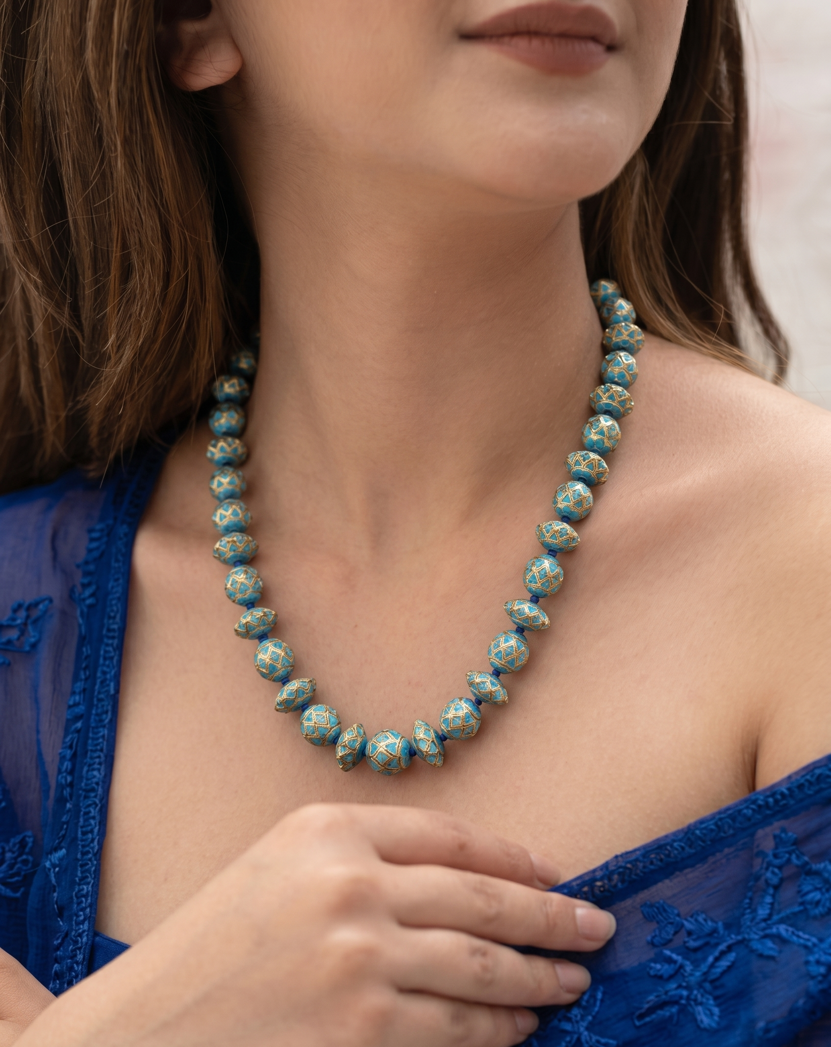 Jadau Turquoise Stone Disc Meenakari Necklace