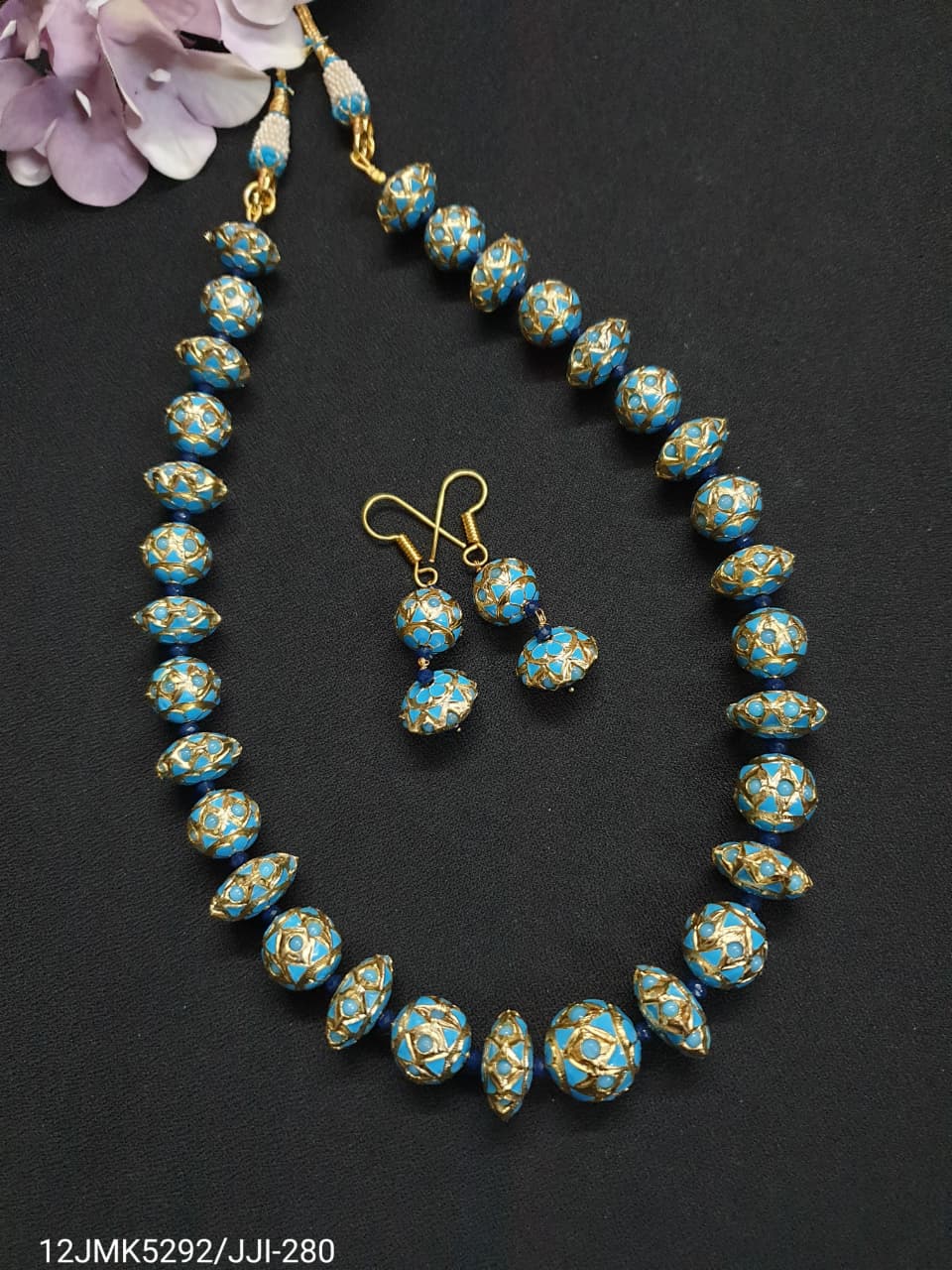 Jadau Turquoise Stone Disc Meenakari Necklace