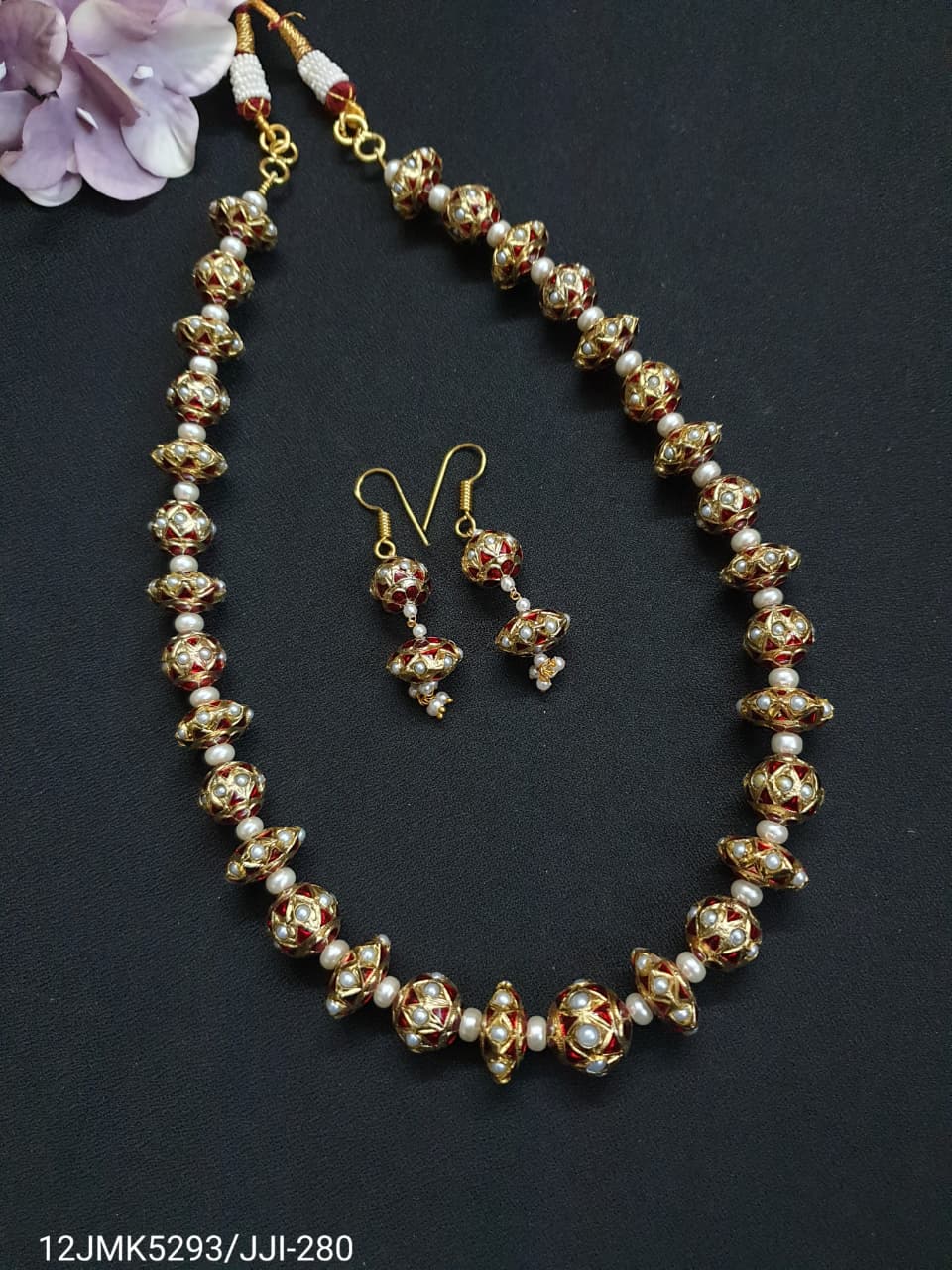 Jadau Red Pearl Meenakari Necklace
