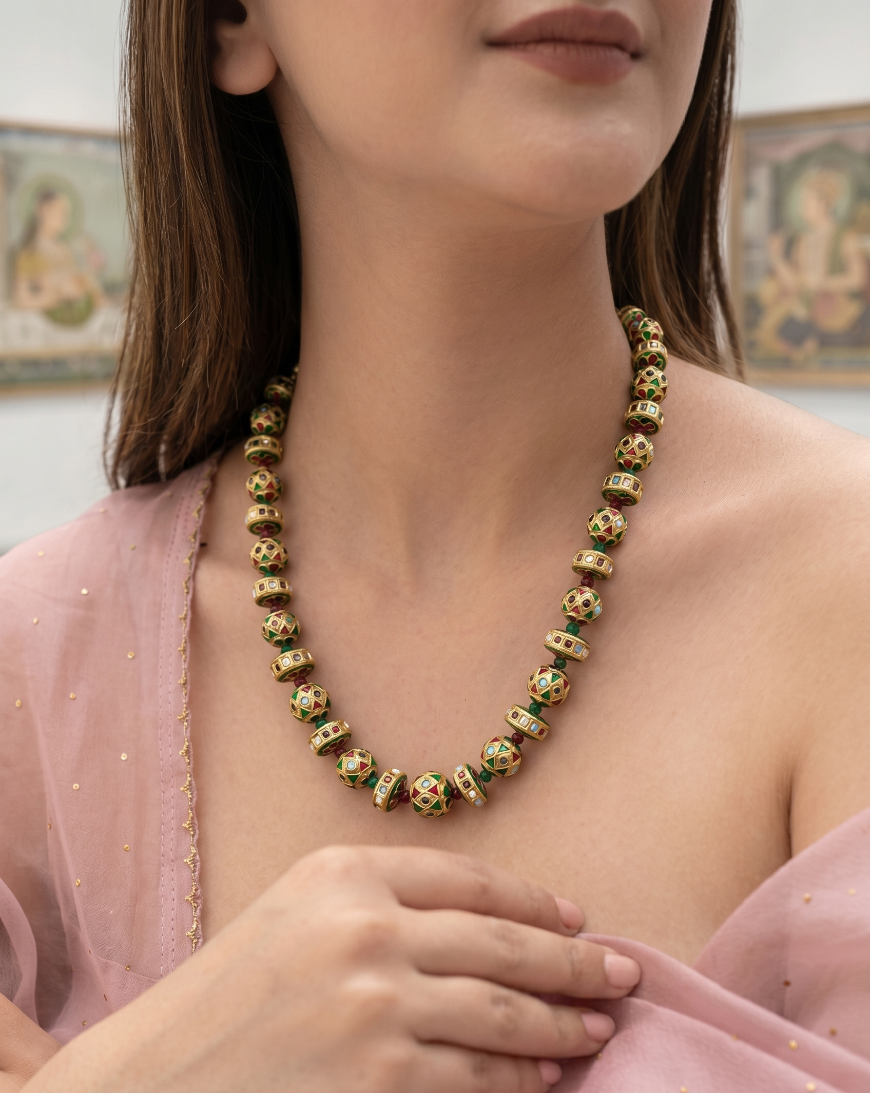 Jadau Multi Pearl Meenakari Necklace
