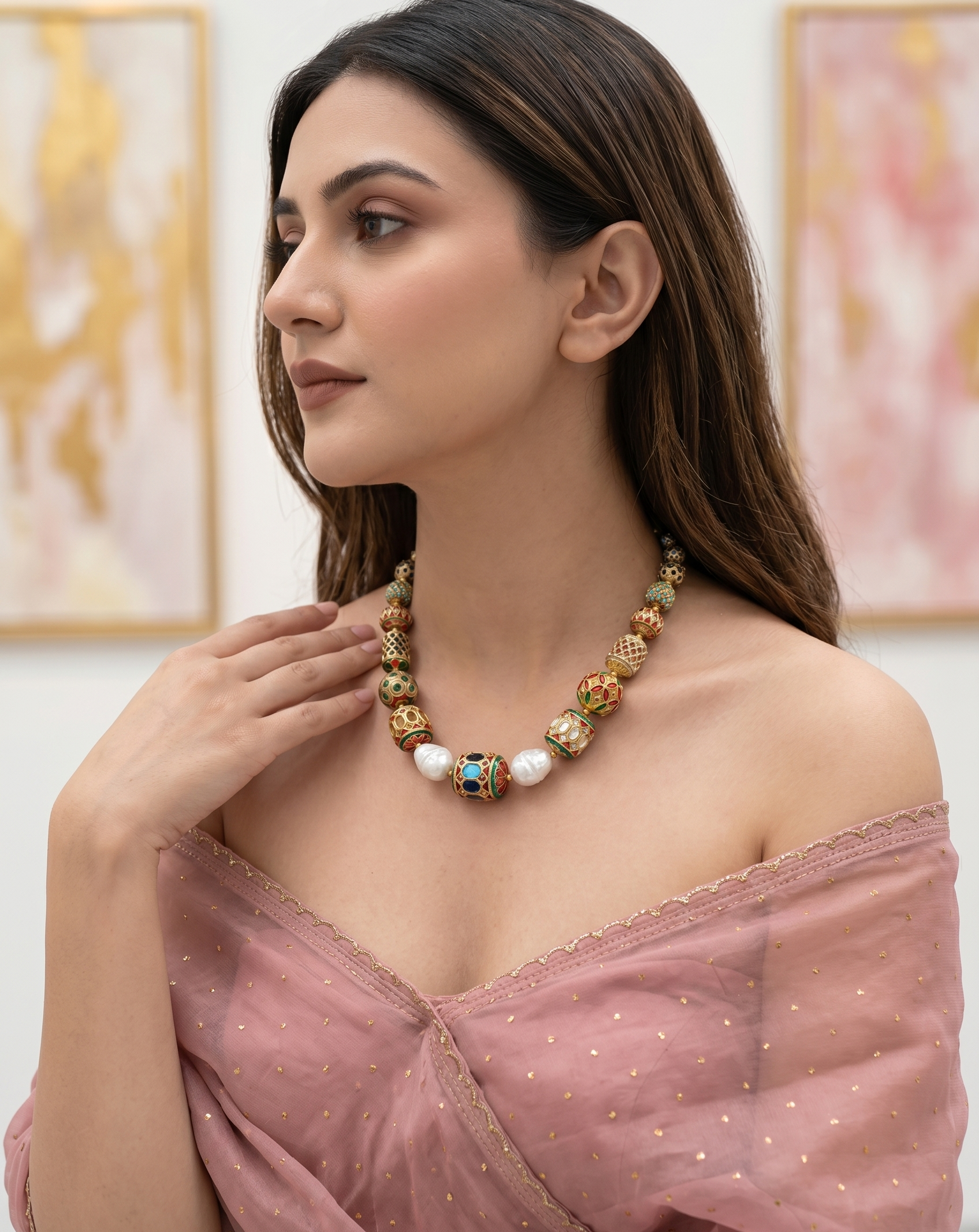 Jadau Freshwater Pearl Meenakari Necklace