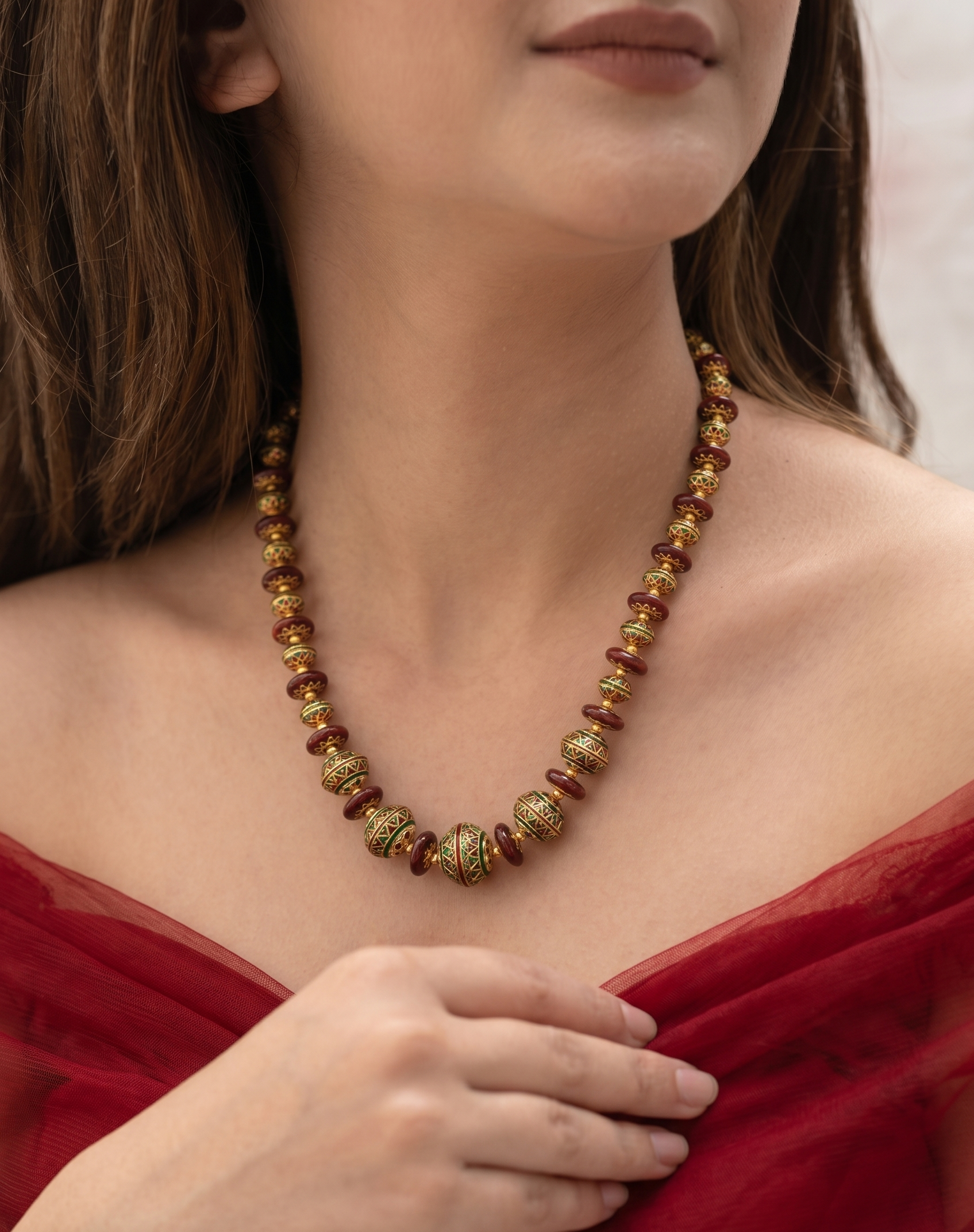 Maroon Meenakari Beads Necklace
