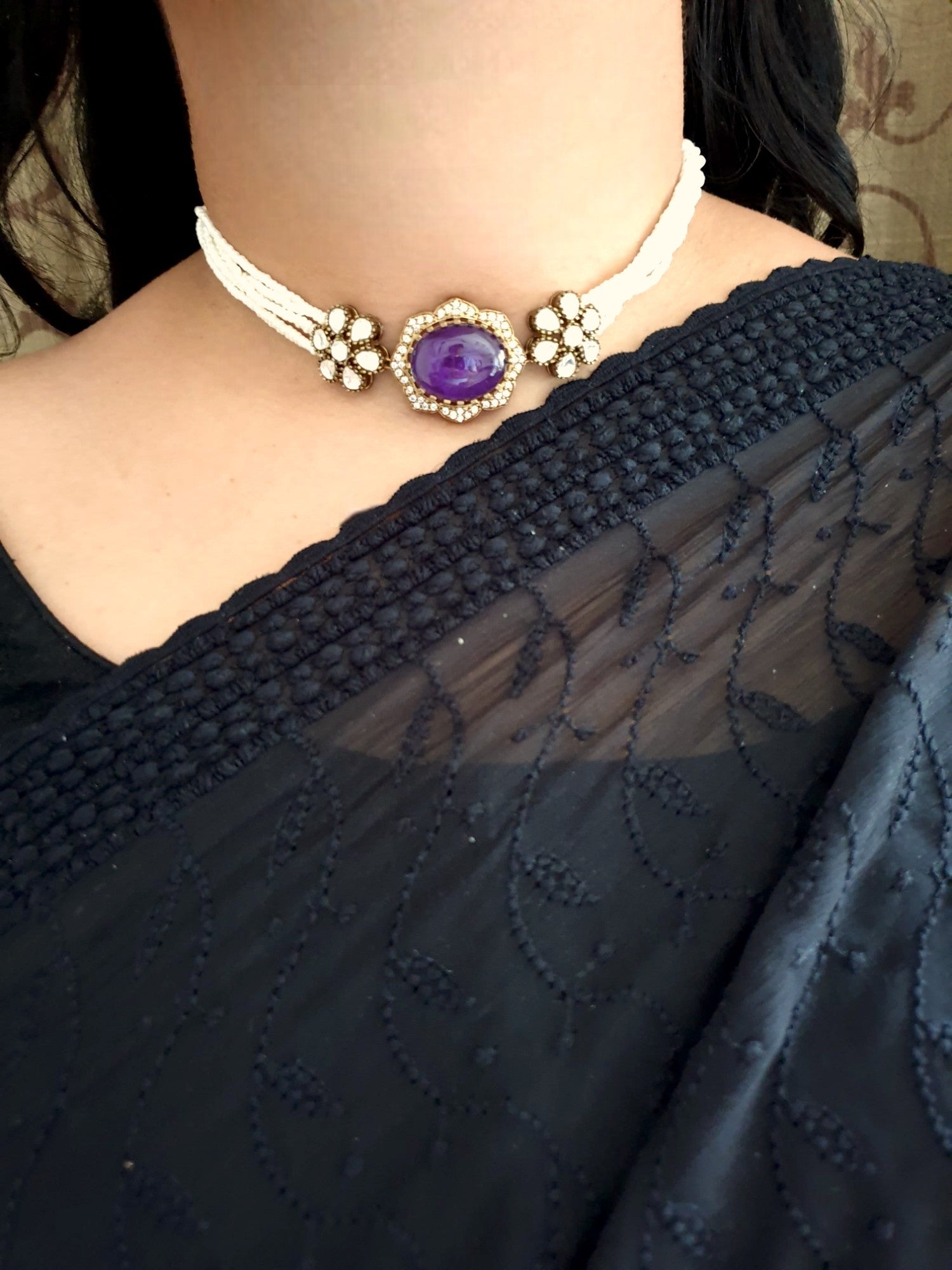 Purple Doublet Stone Kundan Choker Necklace