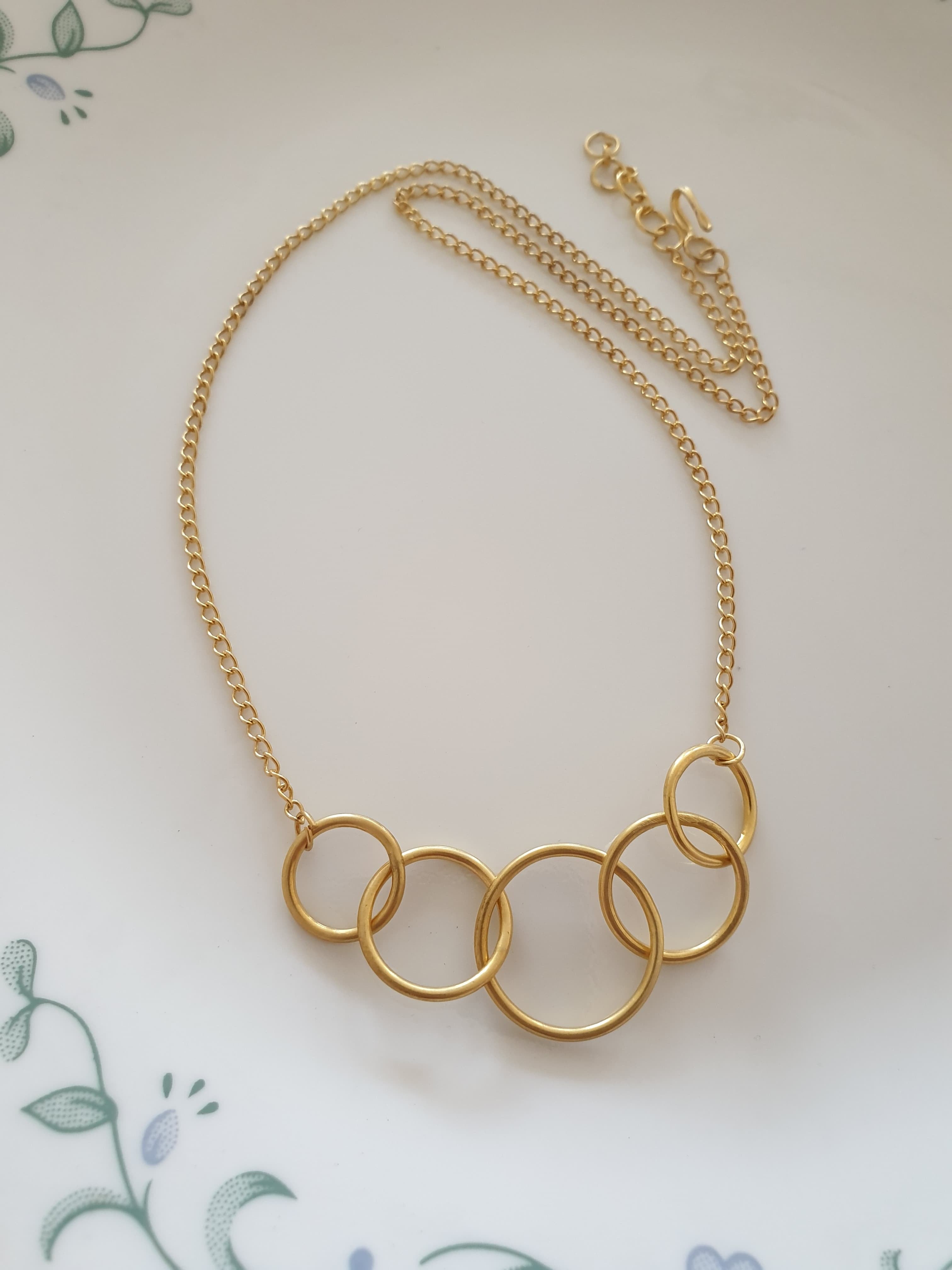 Gold Five Linked Circle Delicate Necklace