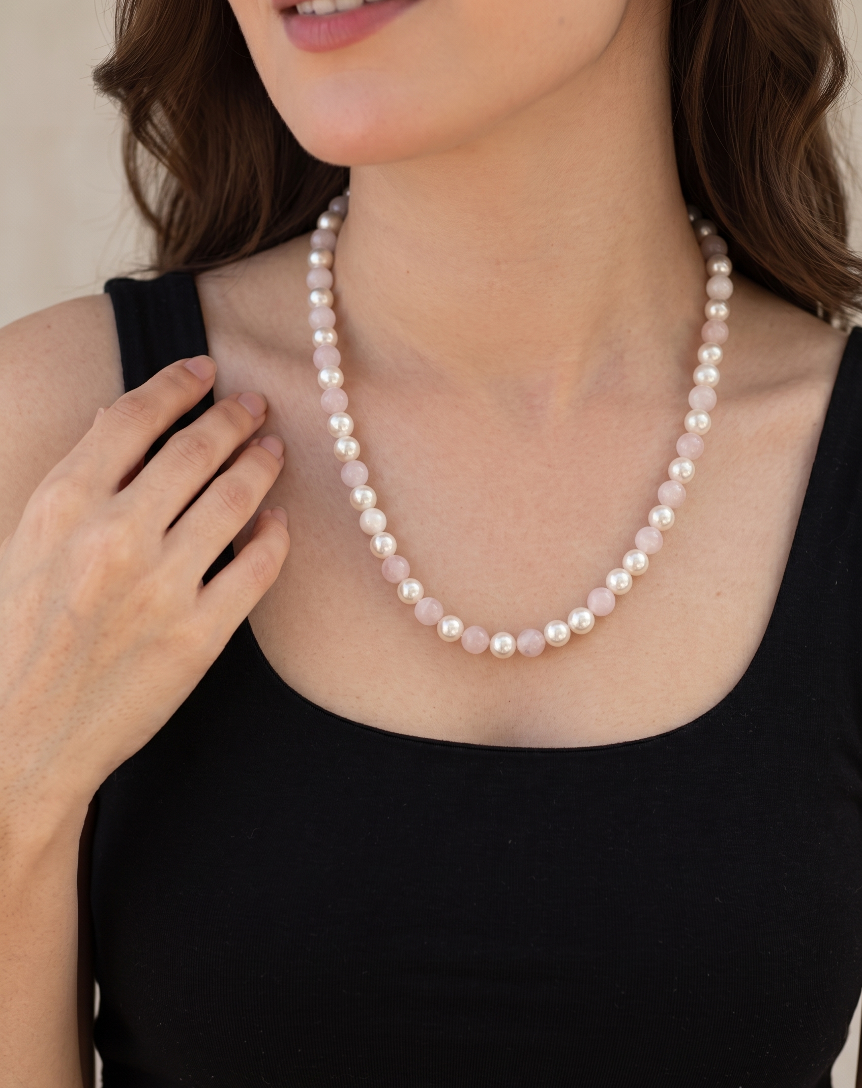 Sakshi Baby Pink Stone Mala Necklace