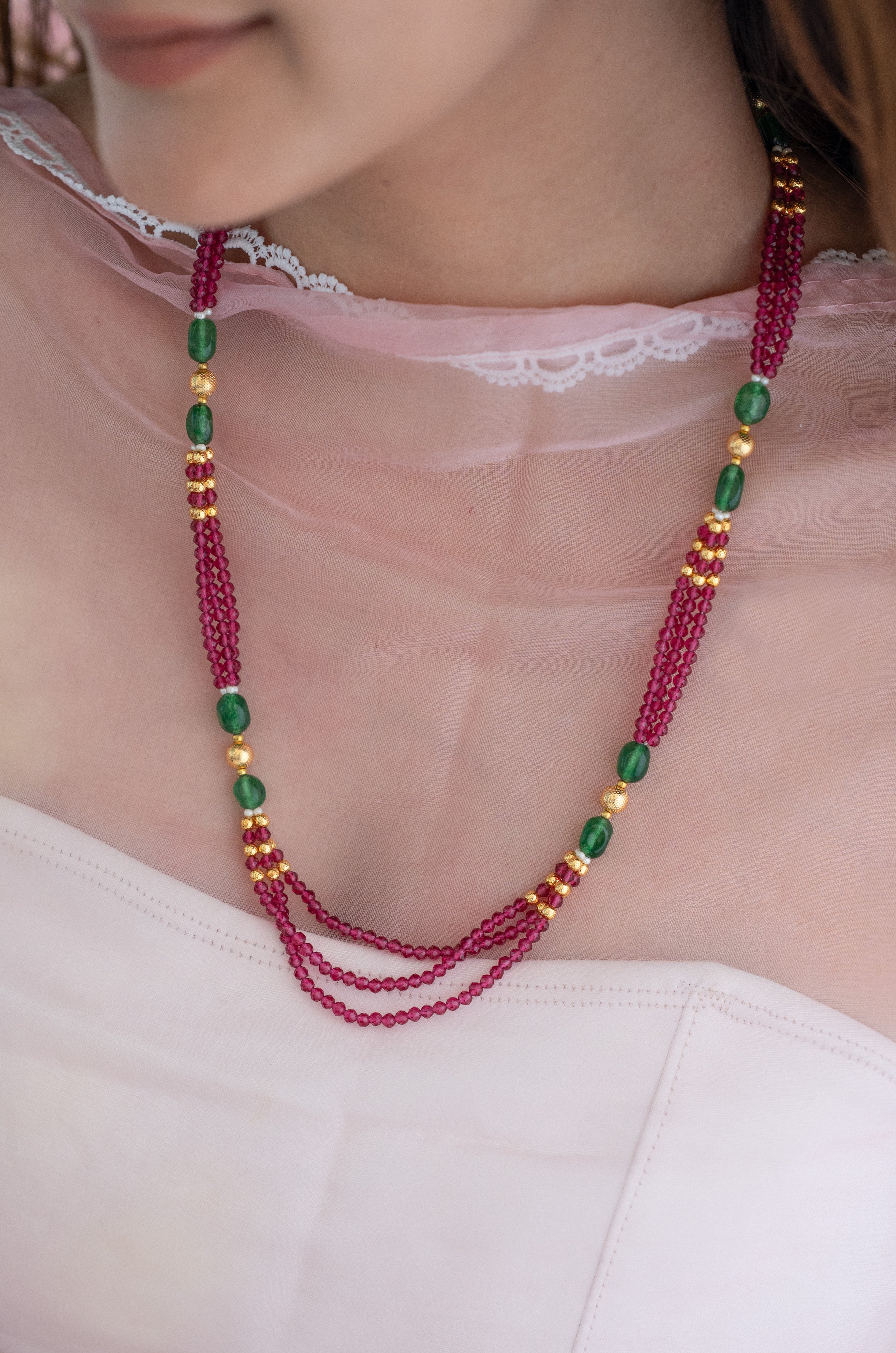 Pink Green Beaded Necklace