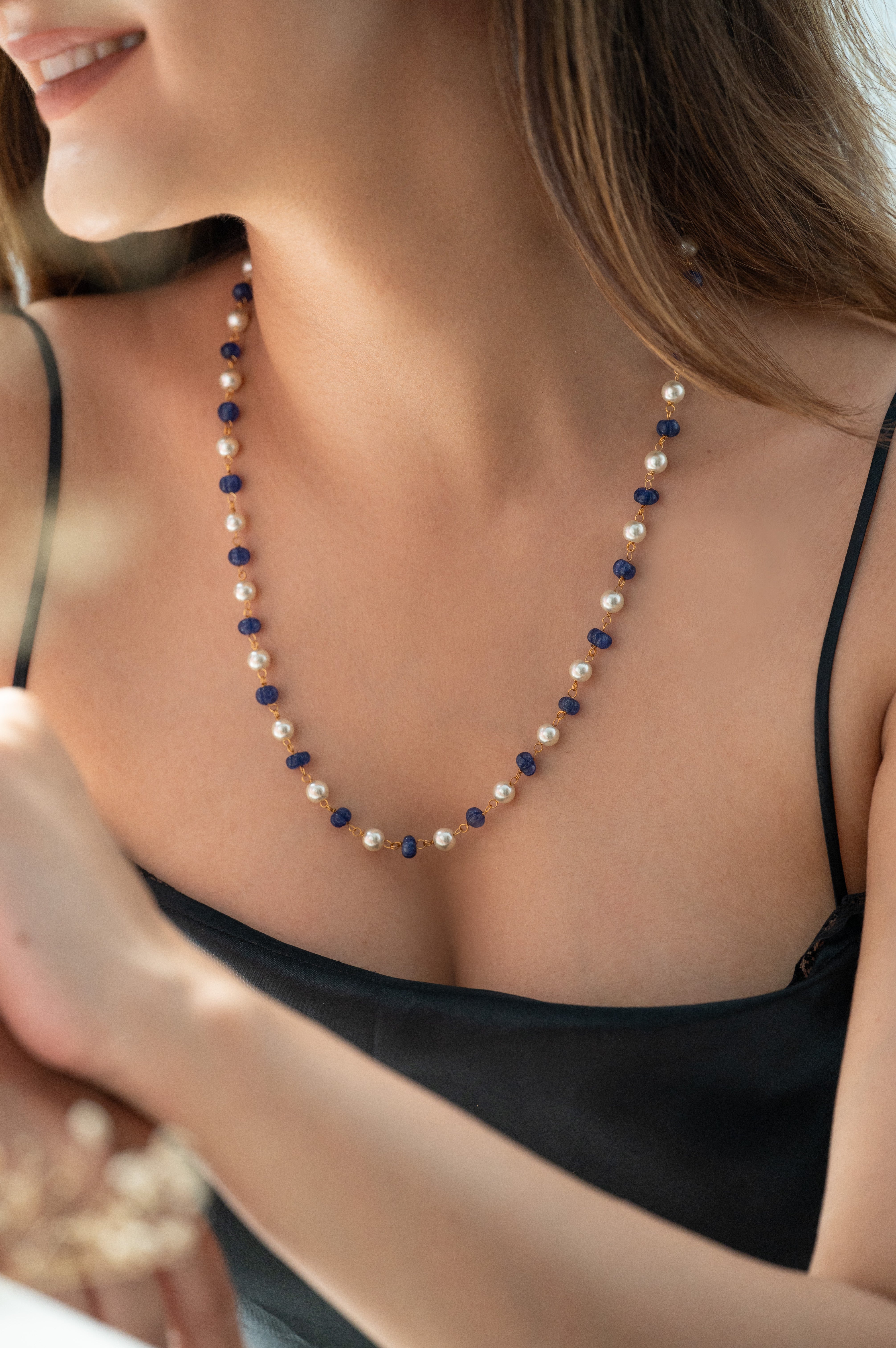 Dark Blue Pumpkin Pearl Beaded Necklace