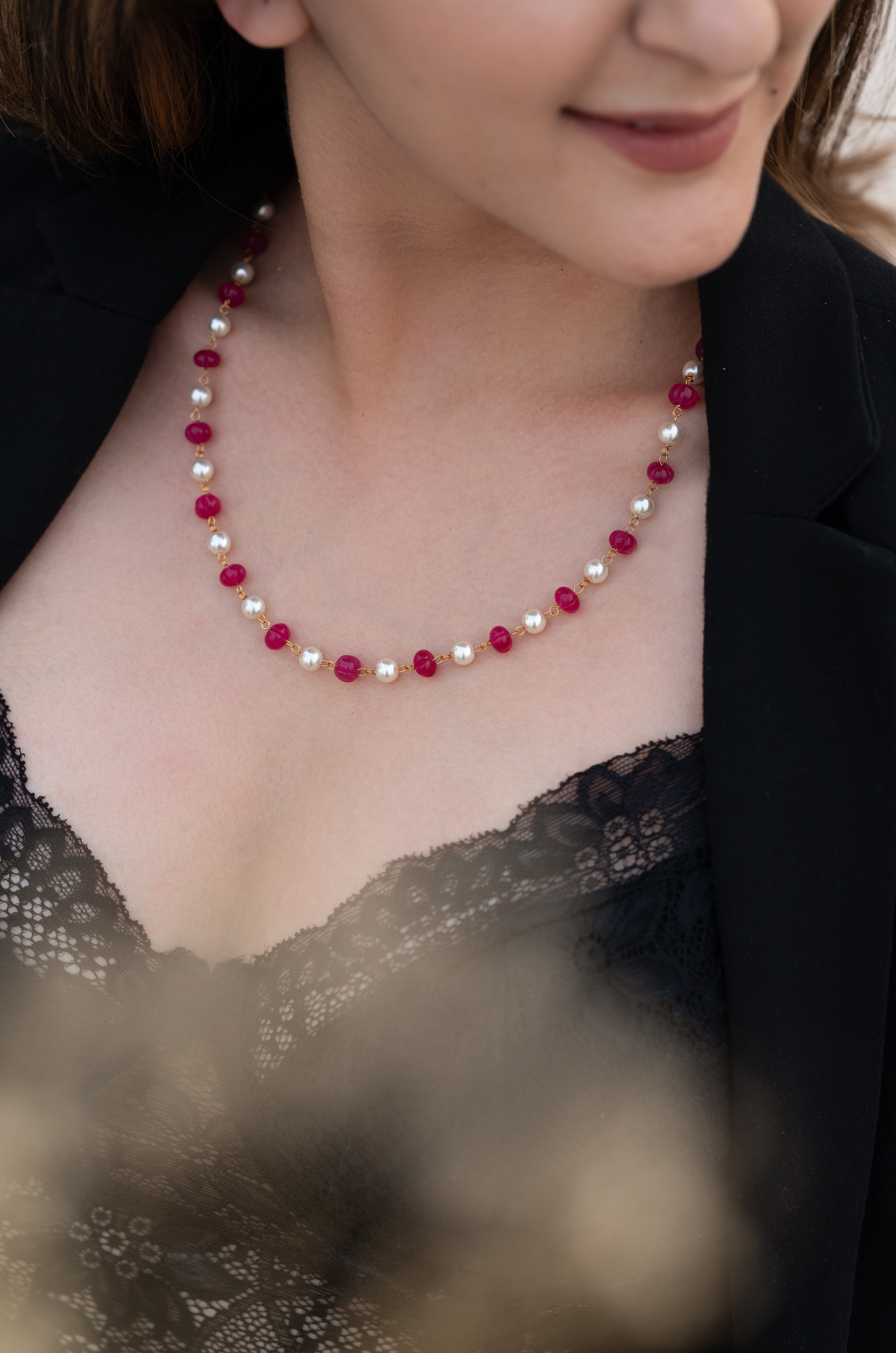 Hot Pink Pumpkin Pearl Beaded Necklace