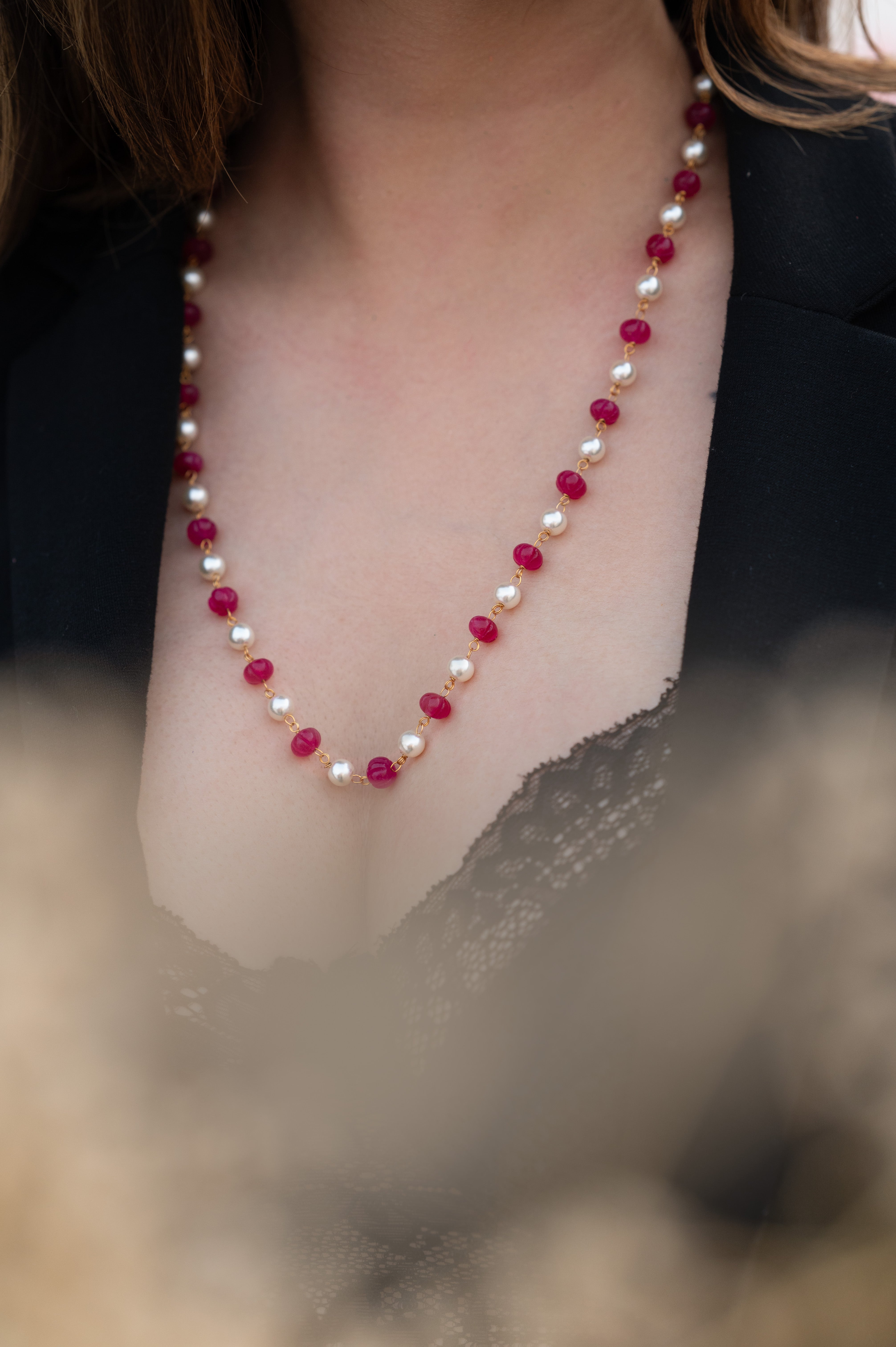 Hot Pink Pumpkin Pearl Beaded Necklace