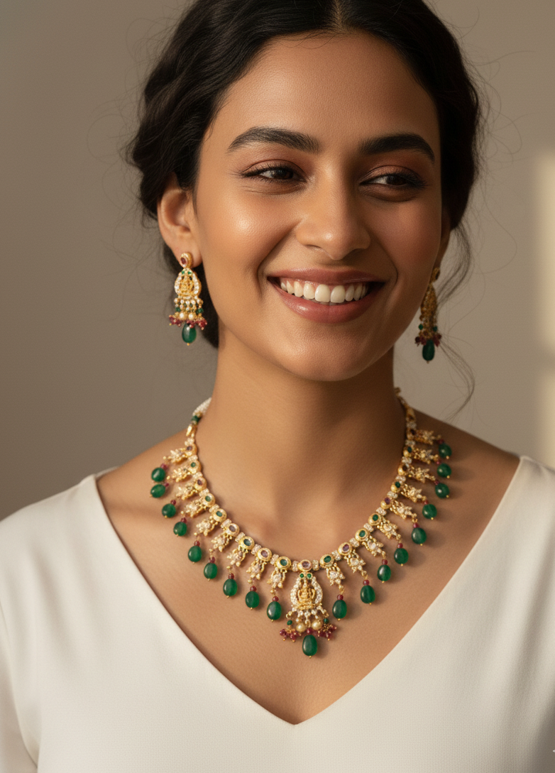 Traditional South Indian Temple Jewelry Necklace Set