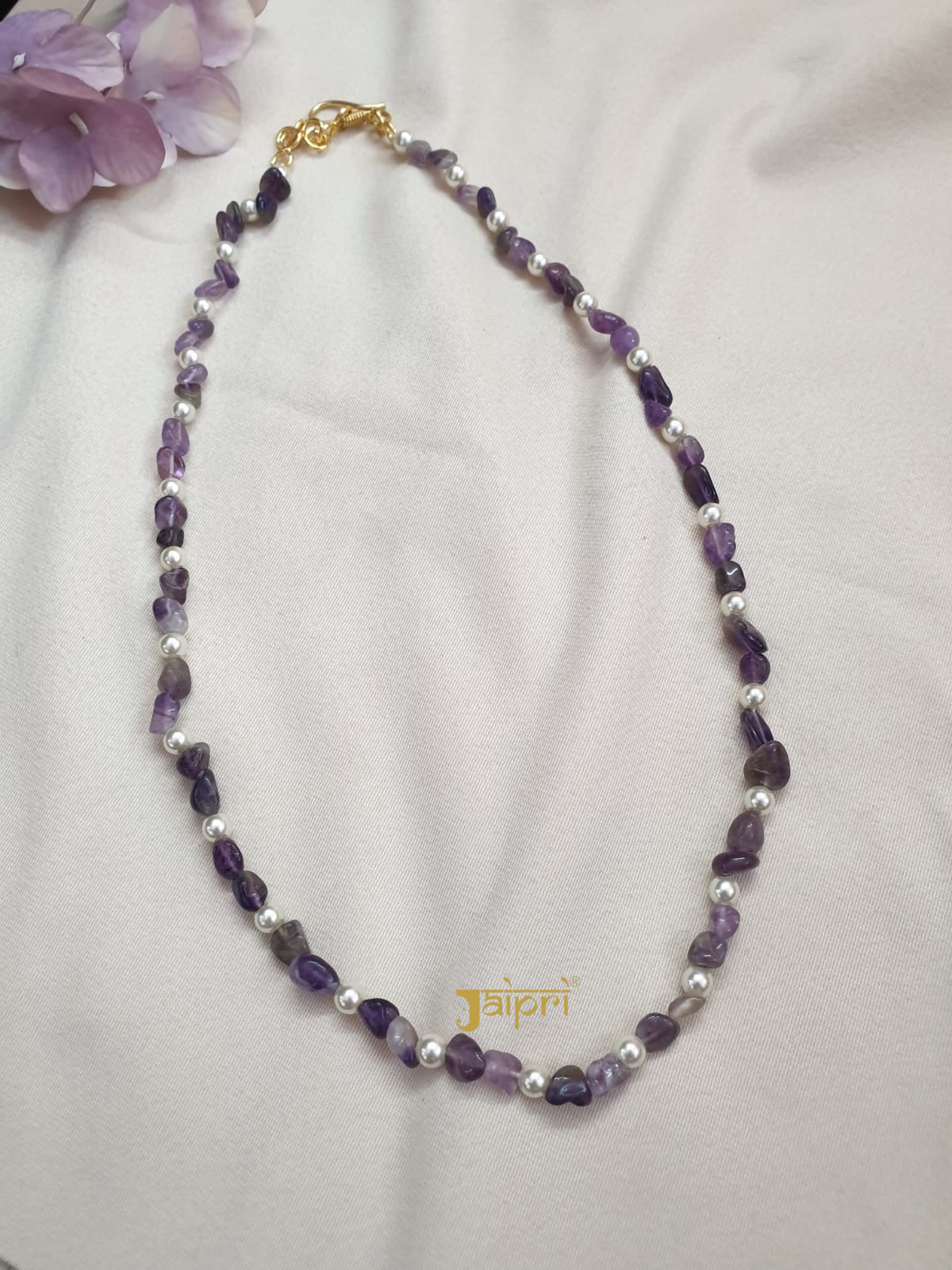 Purple Uncut Stone and Pearl Long Mala