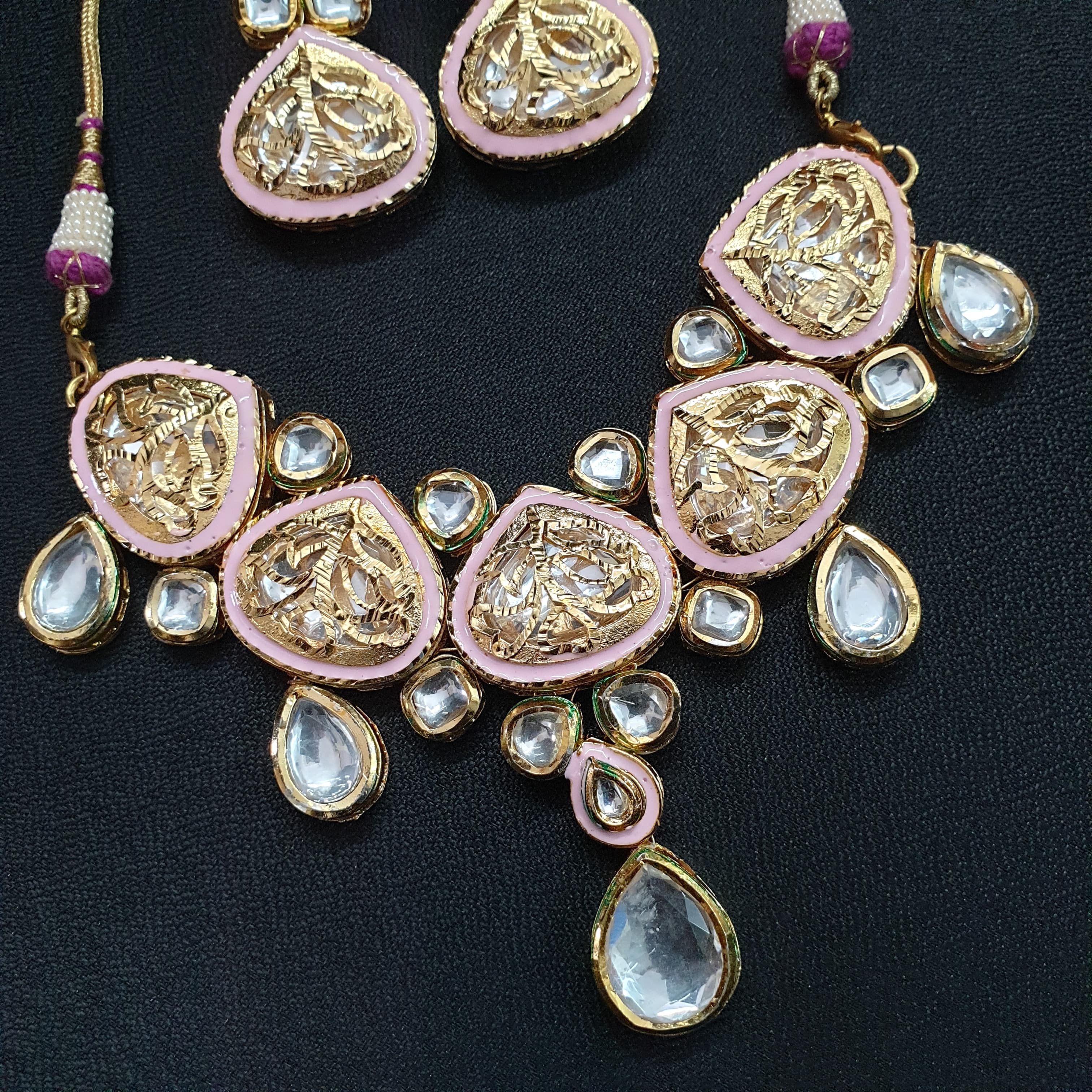 Pink Meenakari Kundan Necklace Set
