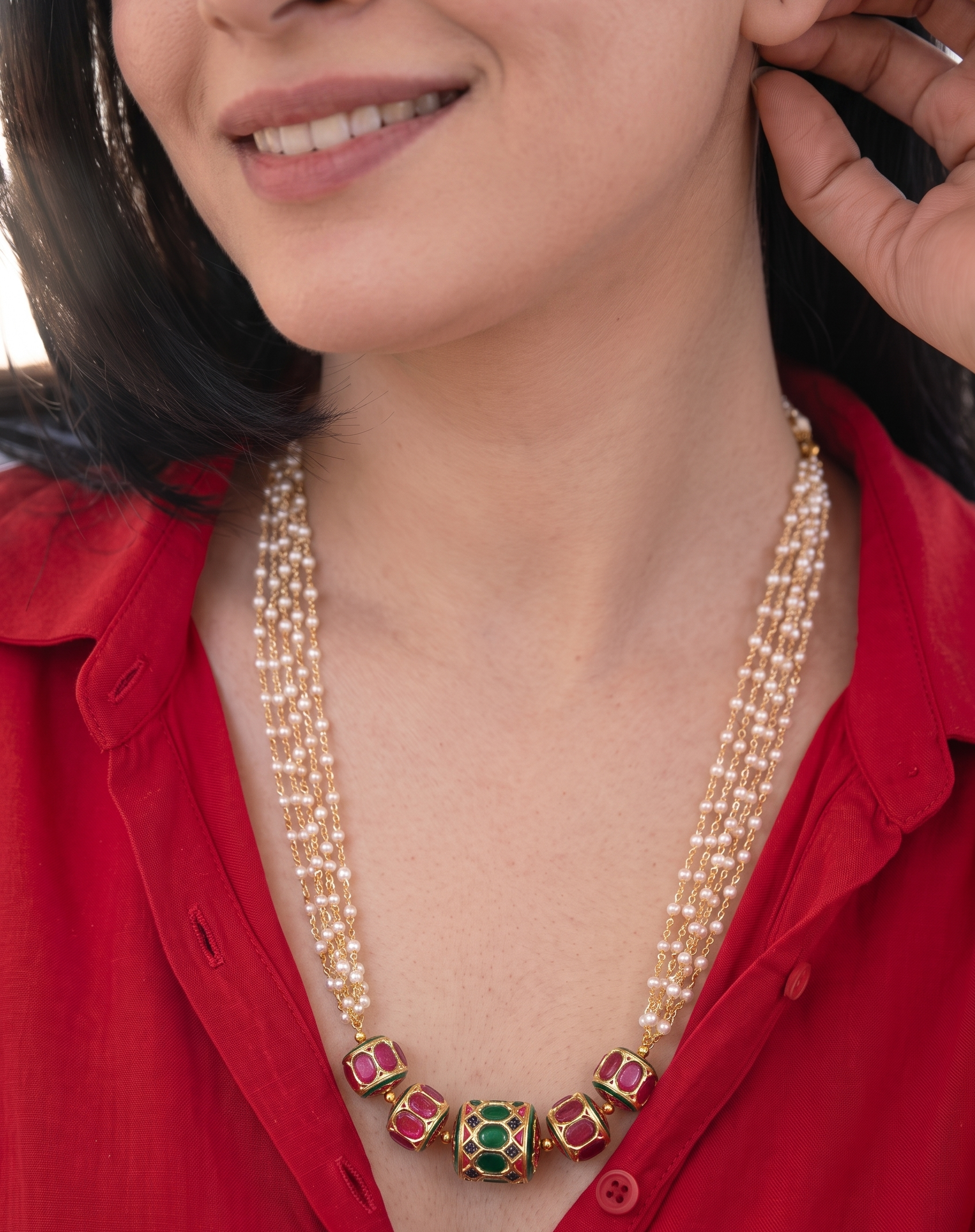 Harwari Jadau Pearl Necklace Mala