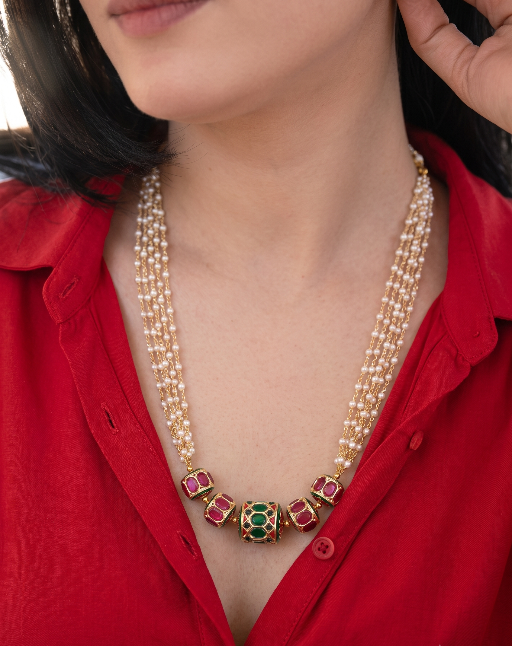 Harwari Jadau Pearl Necklace Mala