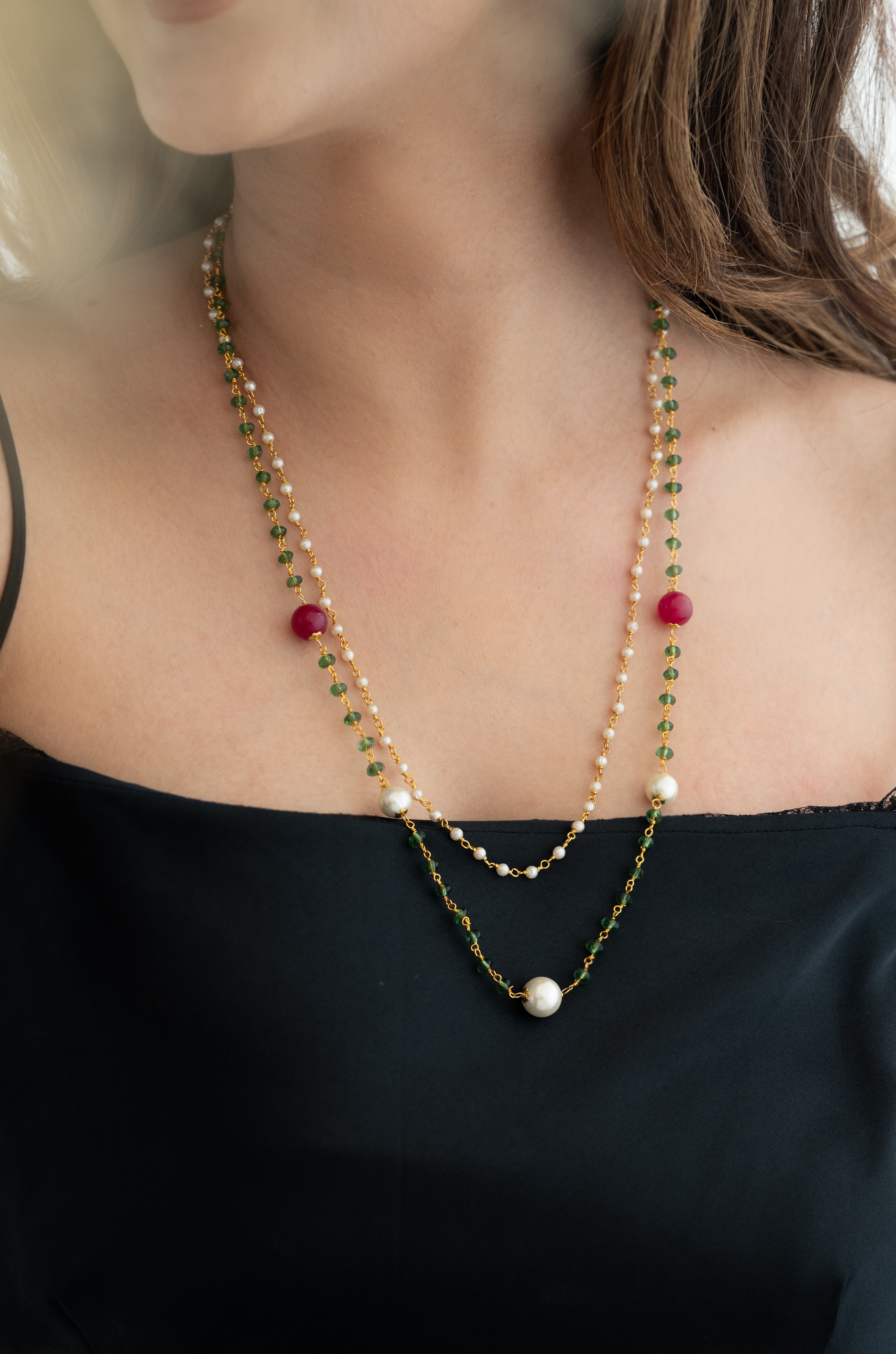 Double Layer Stone Beads Delicate Necklace