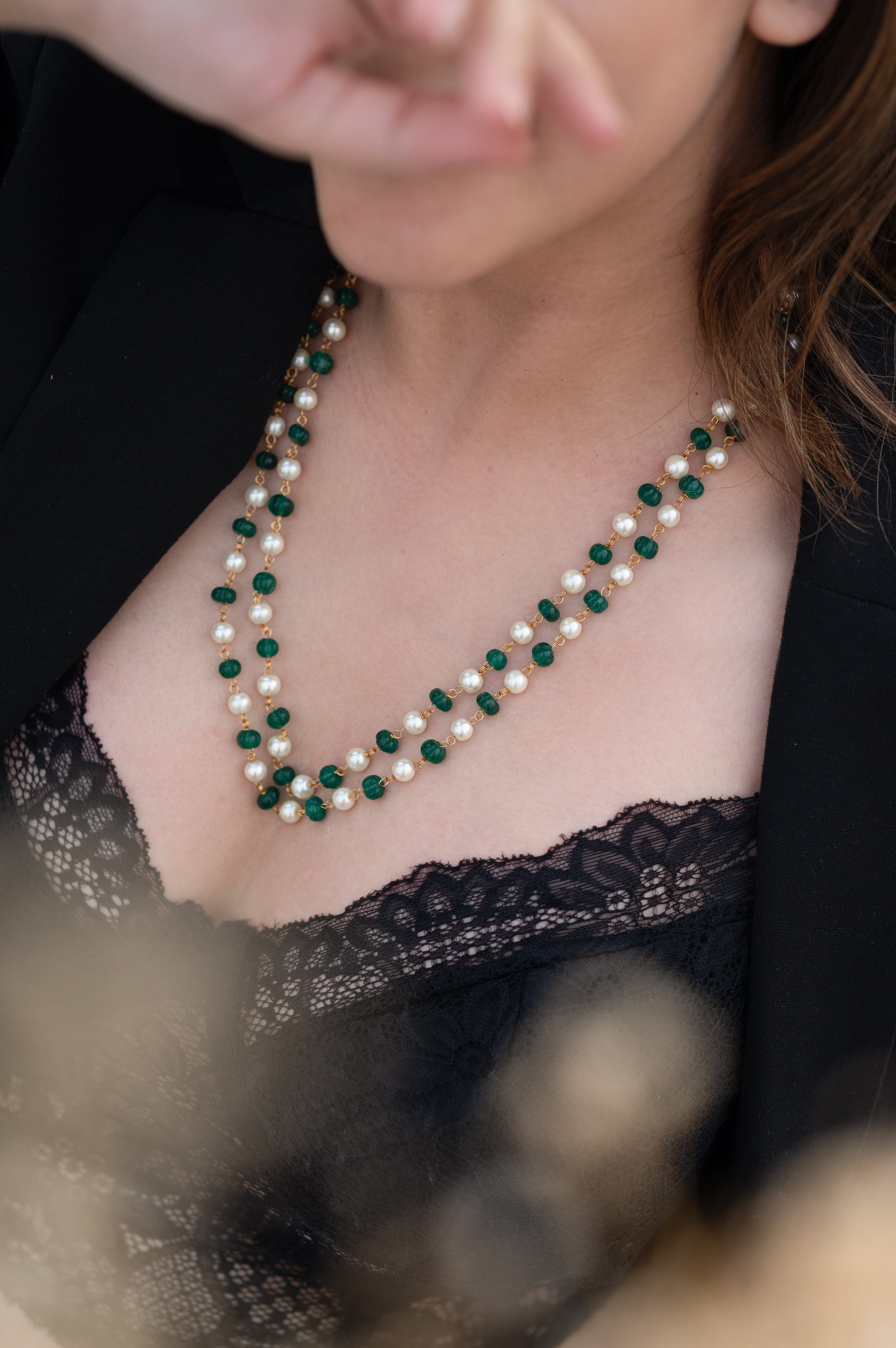 Green Pumpkin Pearl Beaded Necklace