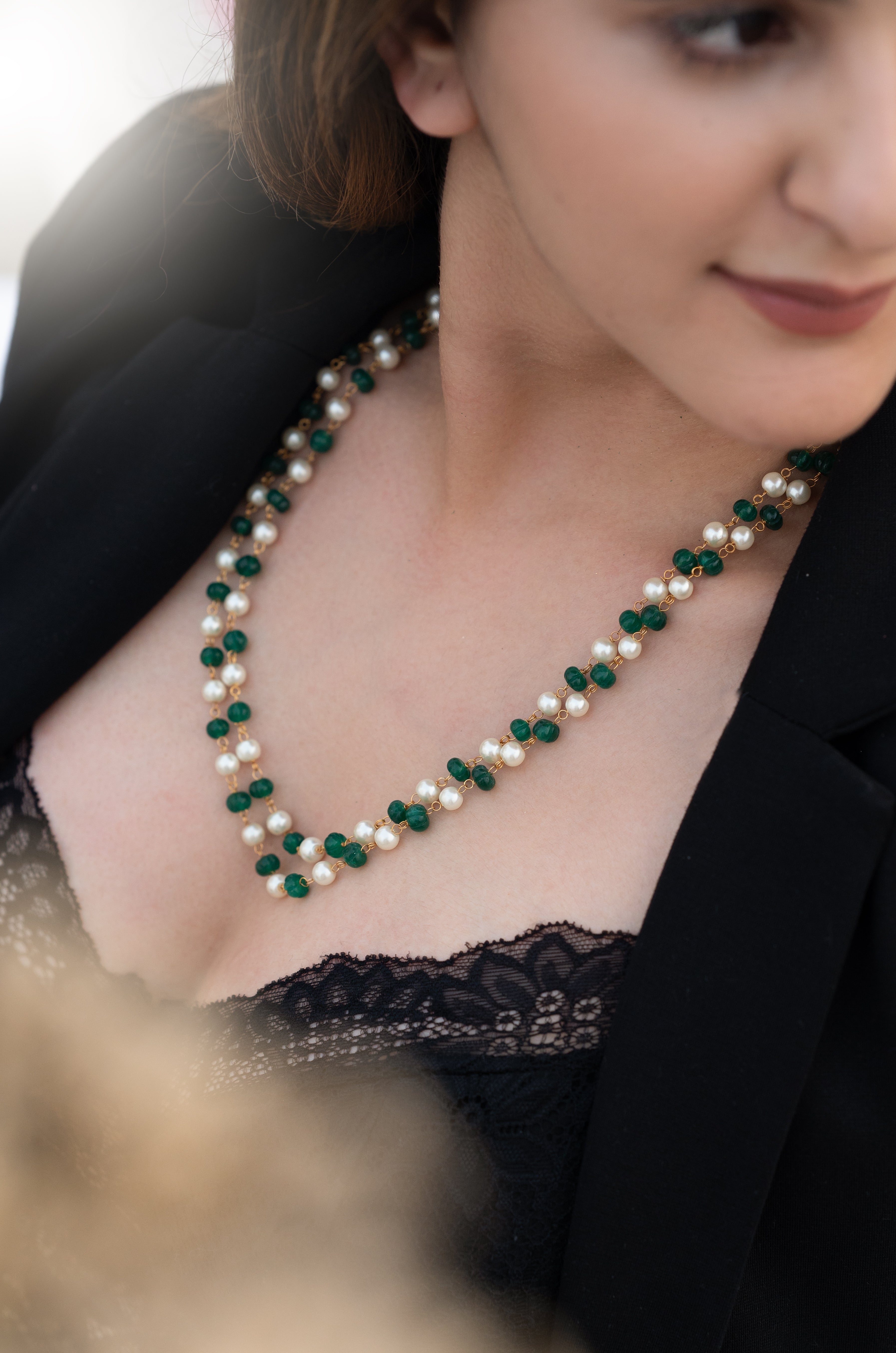 Green Pumpkin Pearl Beaded Necklace