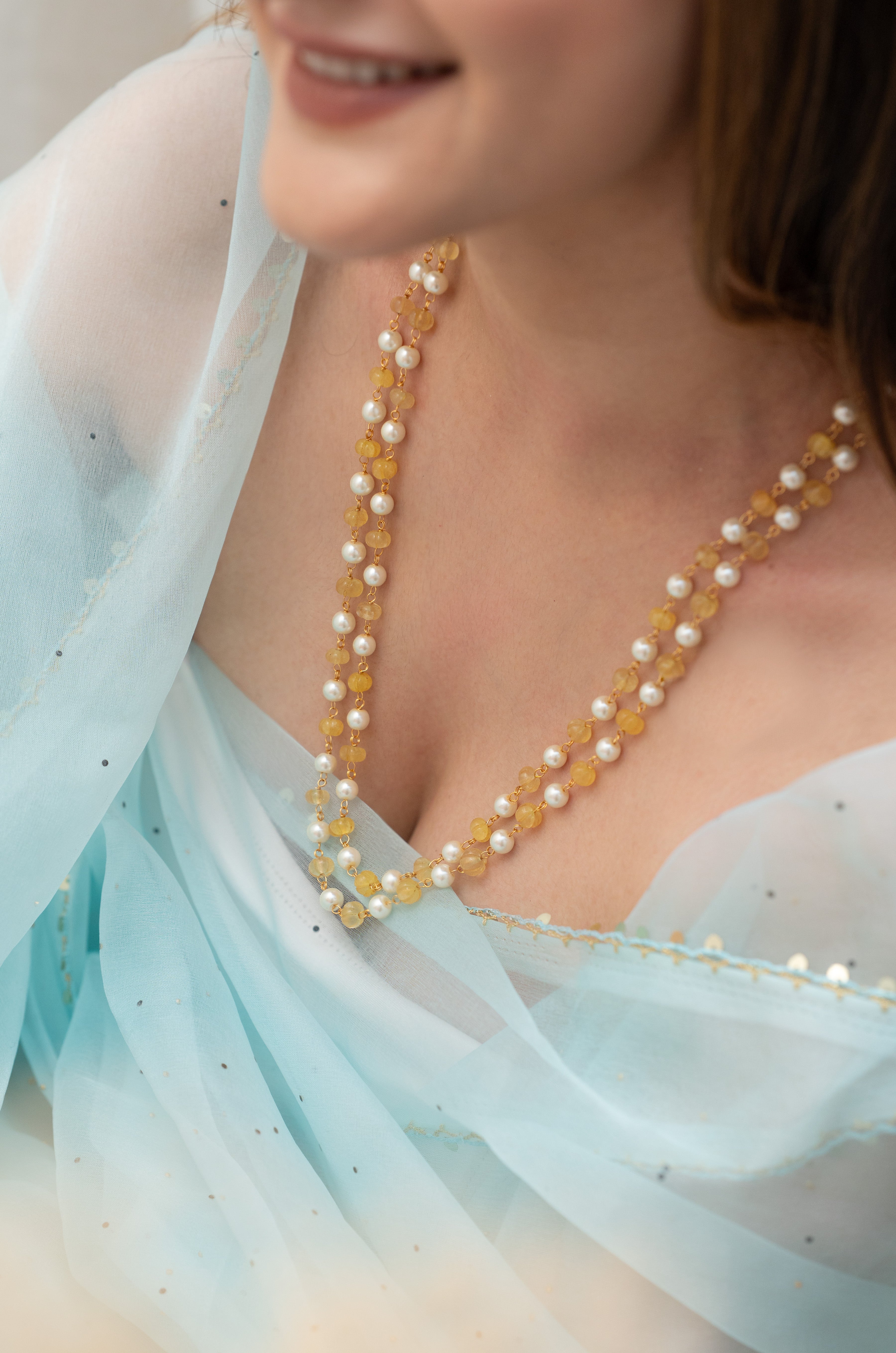 Yellow Pumpkin Pearl Beaded Necklace