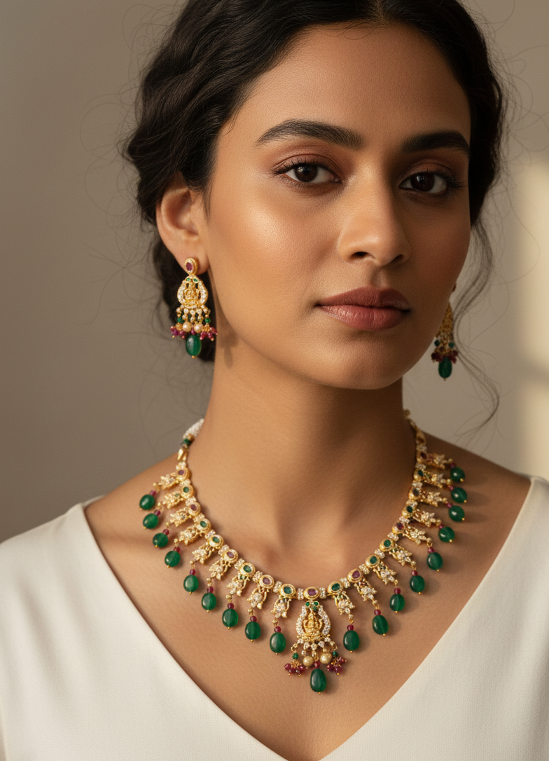 Traditional South Indian Temple Jewelry Necklace Set