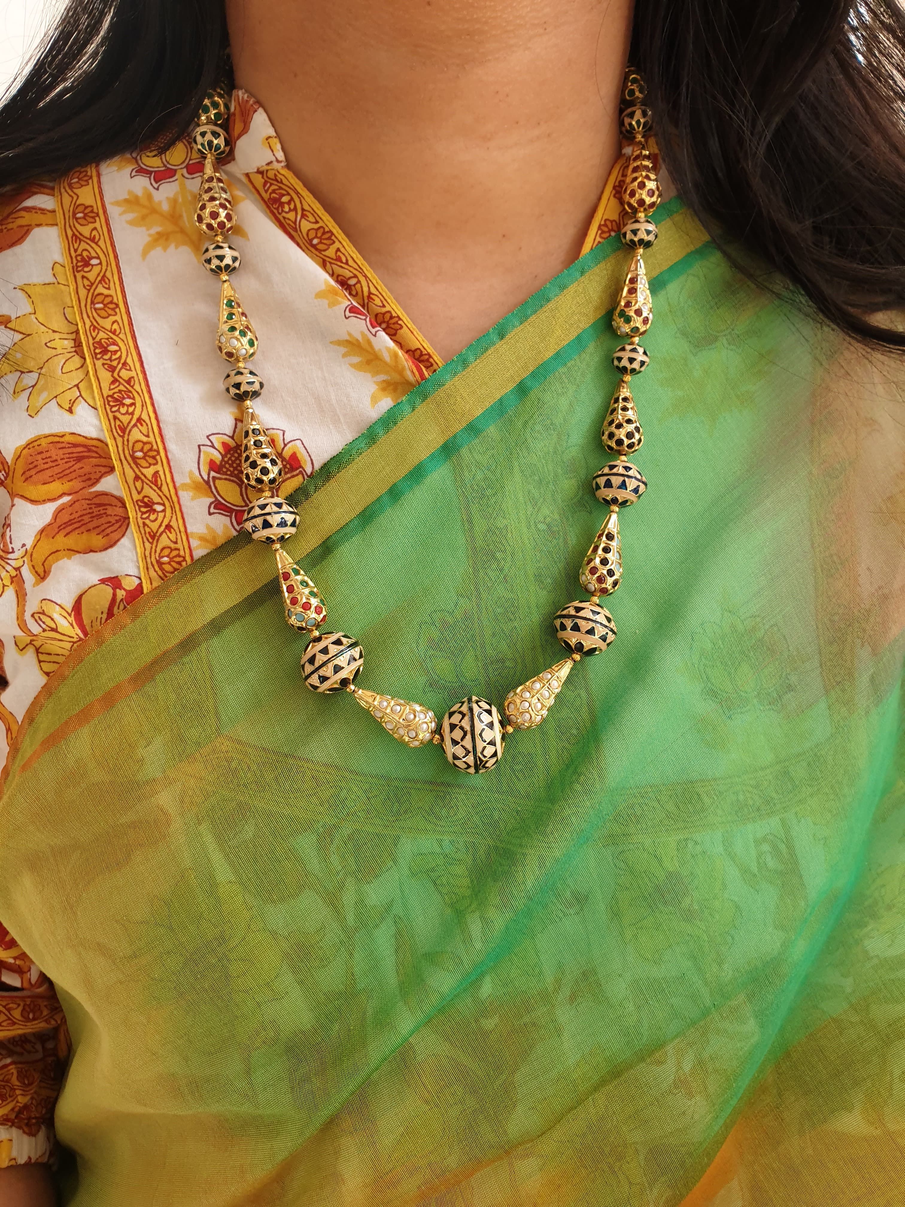 Black and Beige Jadau Meenakari Necklace