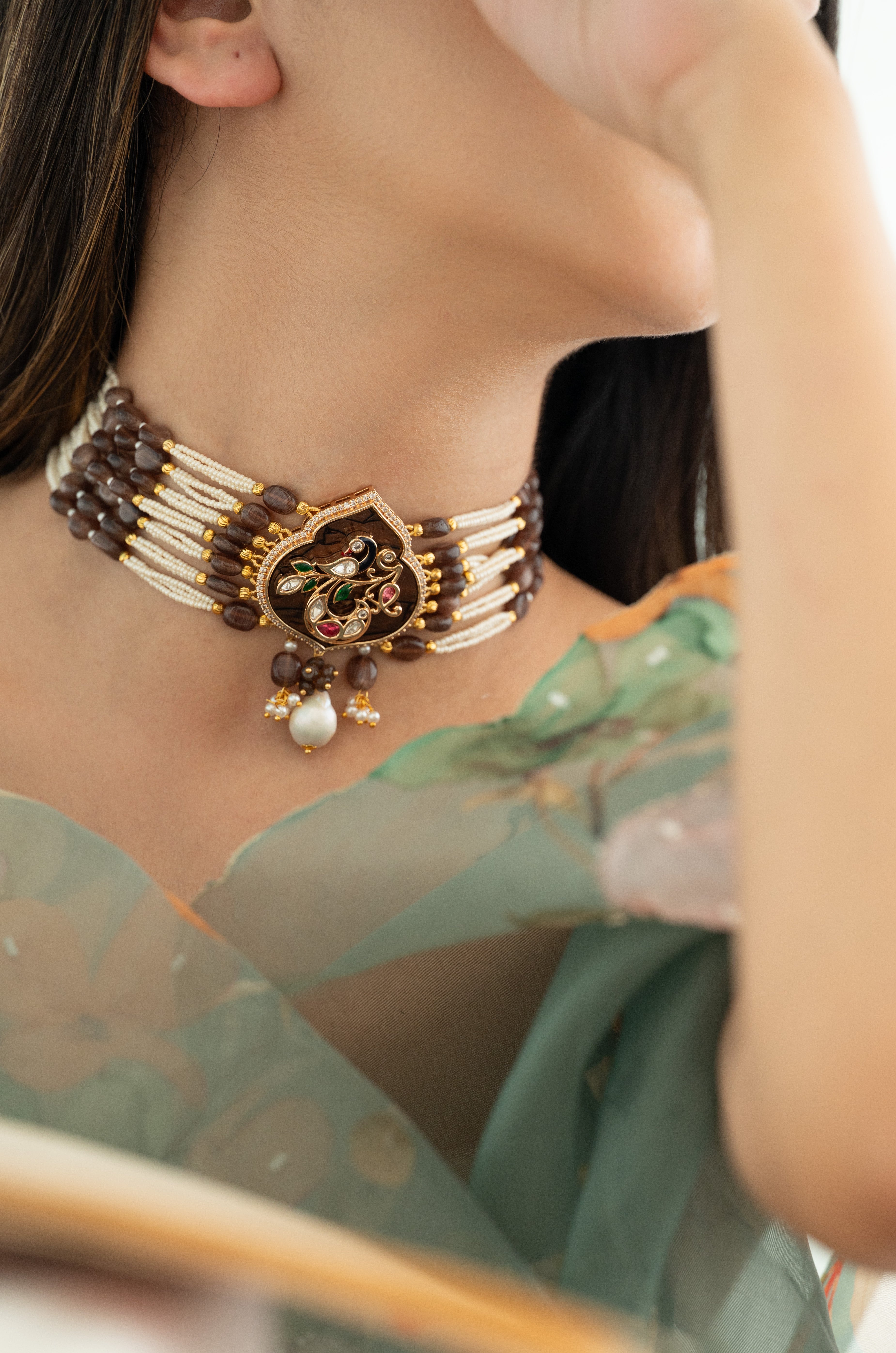 Timeless Brown and Ivory Multi-Strand Choker Set