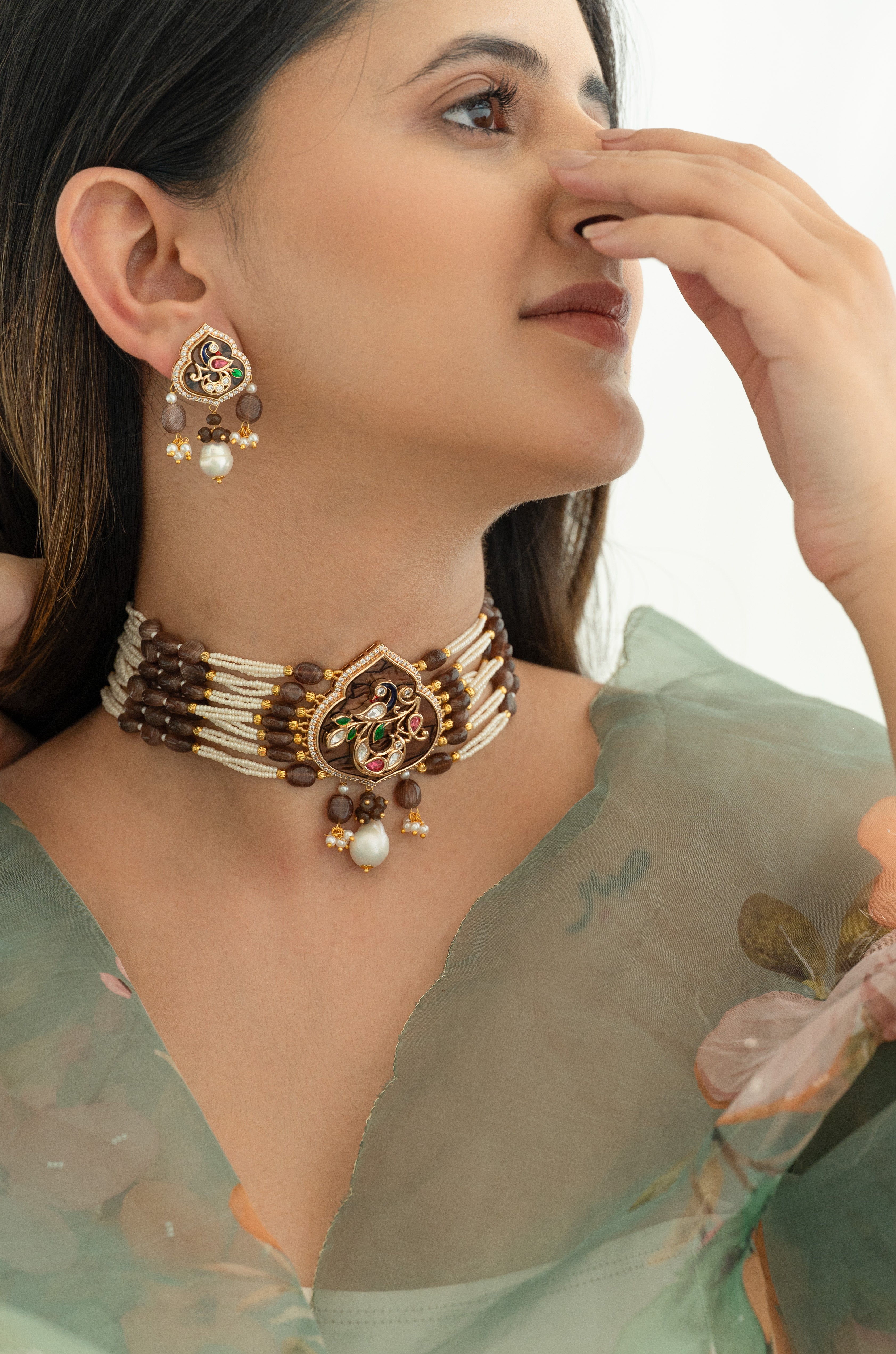 Timeless Brown and Ivory Multi-Strand Choker Set