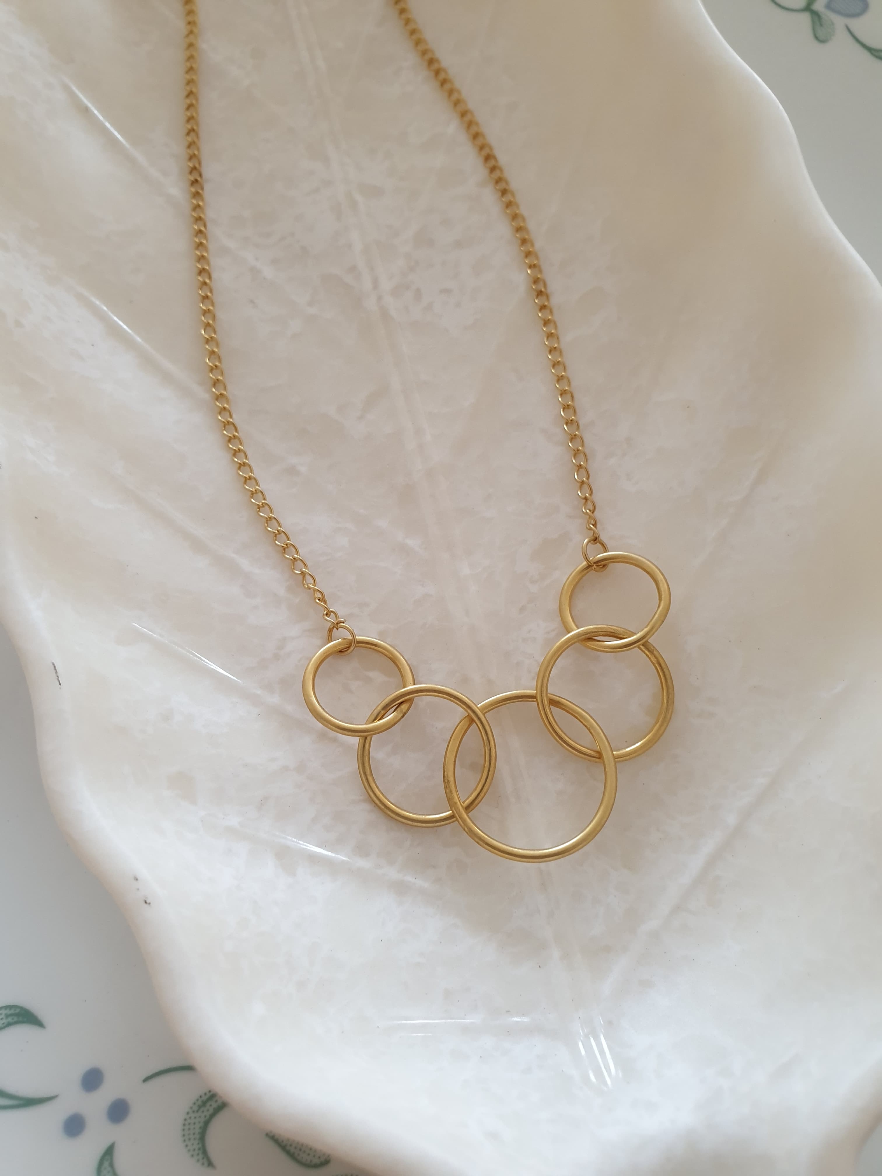 Gold Five Linked Circle Delicate Necklace