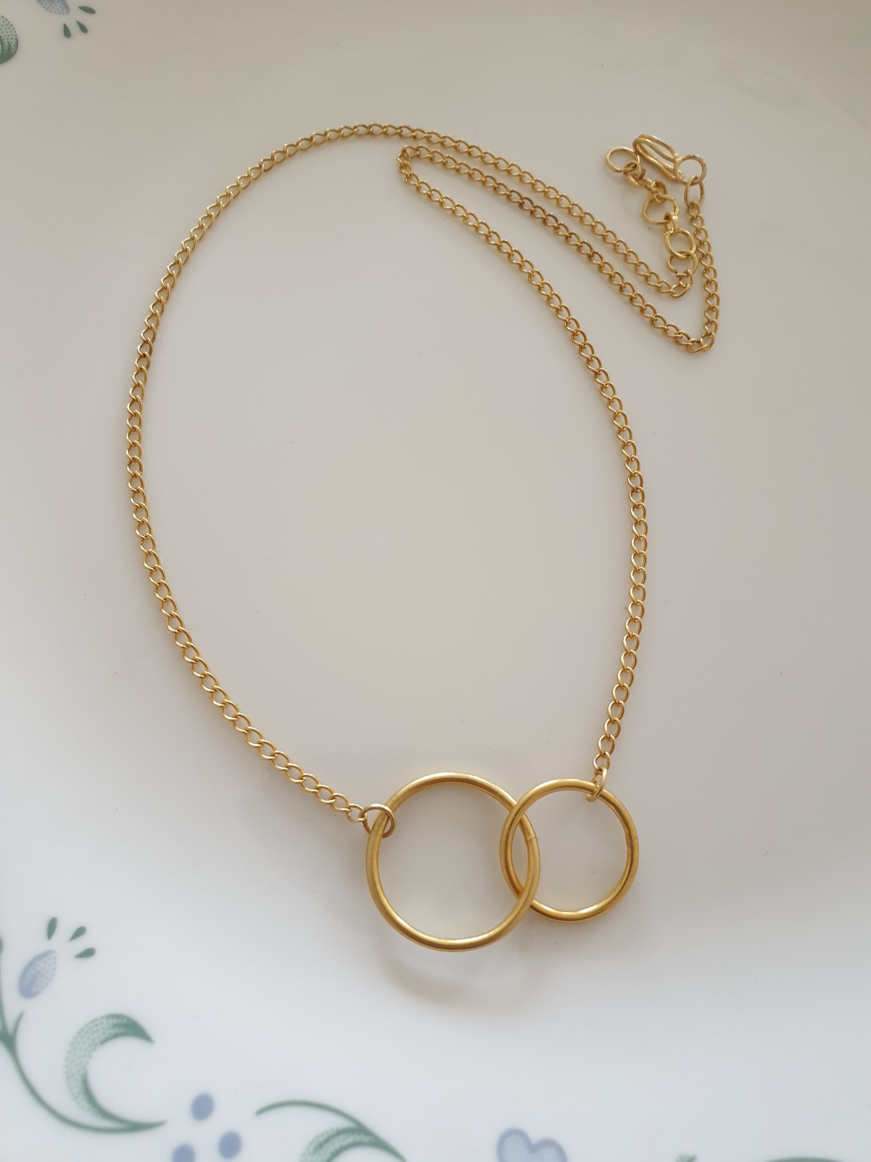 Gold Two Linked Circle Delicate Necklace