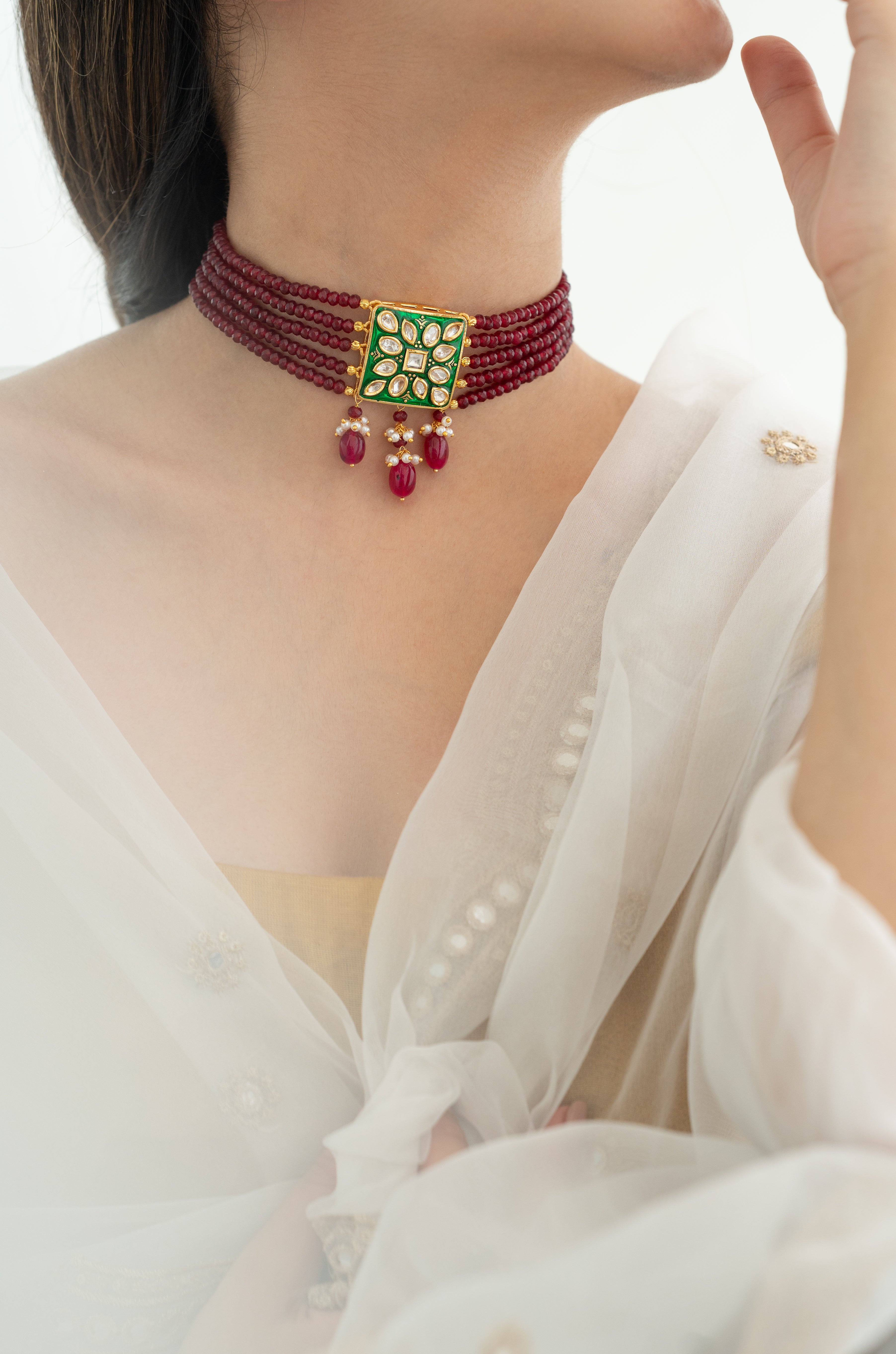 Handmade Kundan Red Beaded Choker Necklace