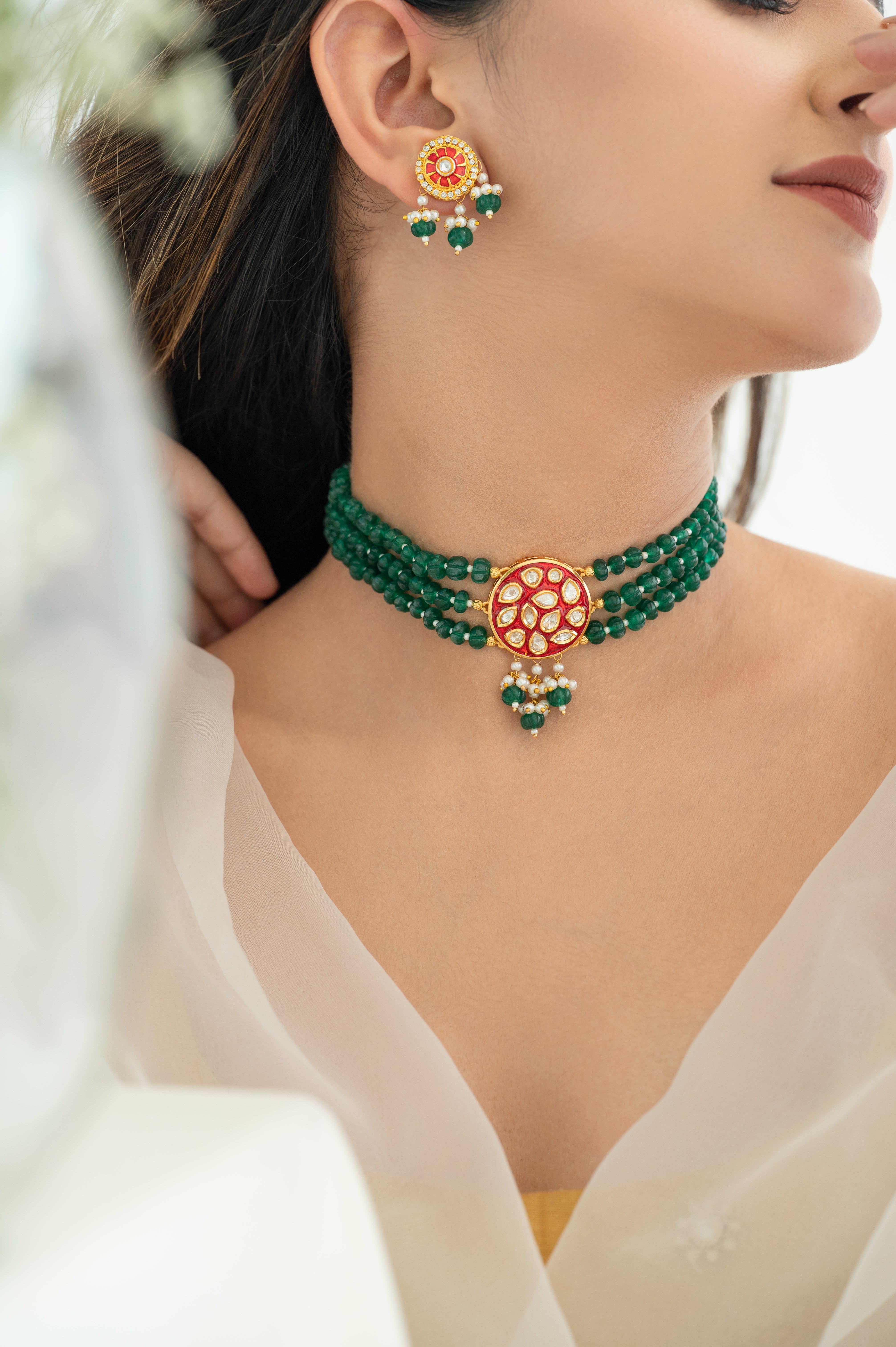 Kundan Meenakari Stone Beaded Choker Necklace Set