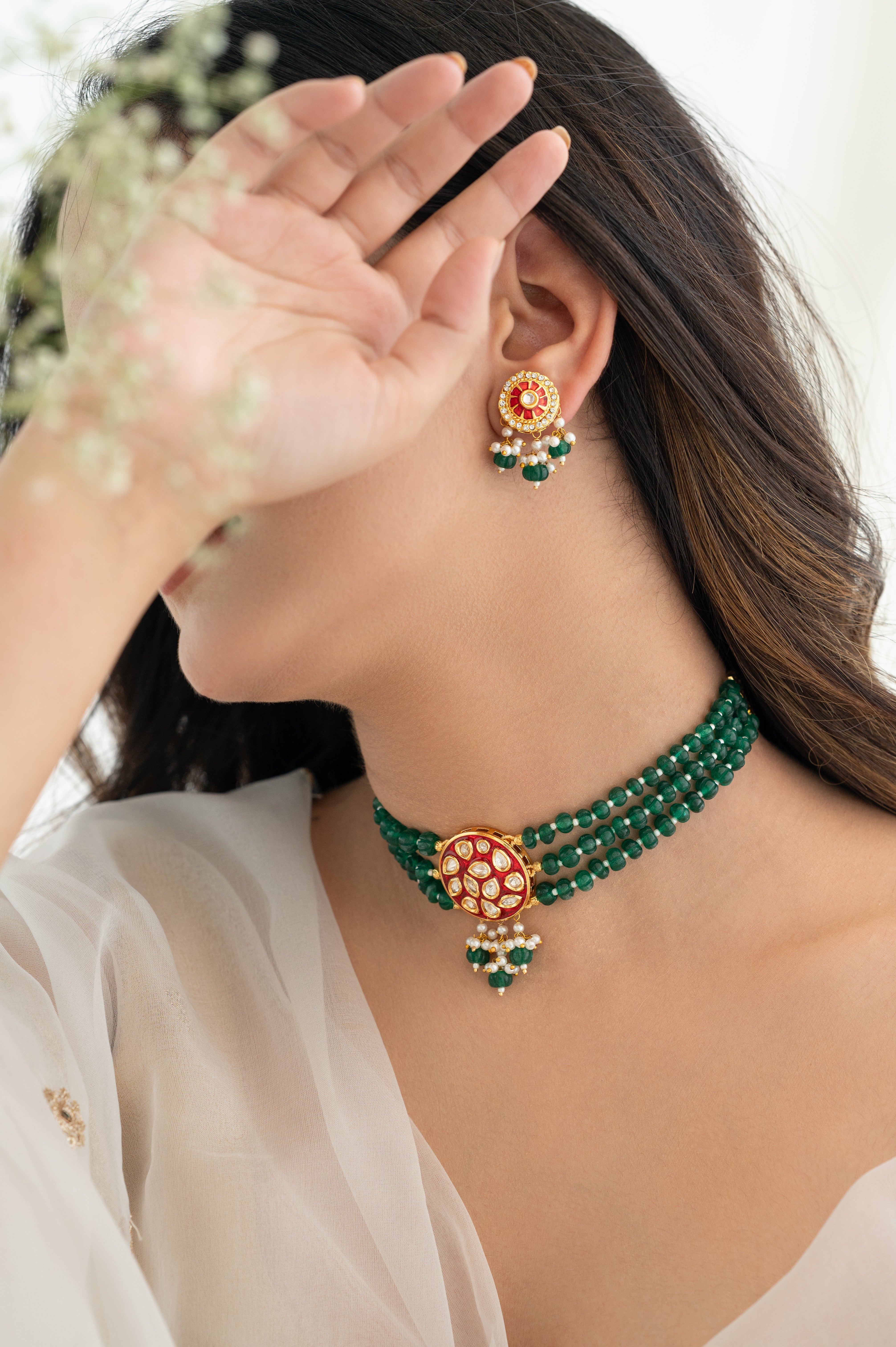 Kundan Meenakari Stone Beaded Choker Necklace Set