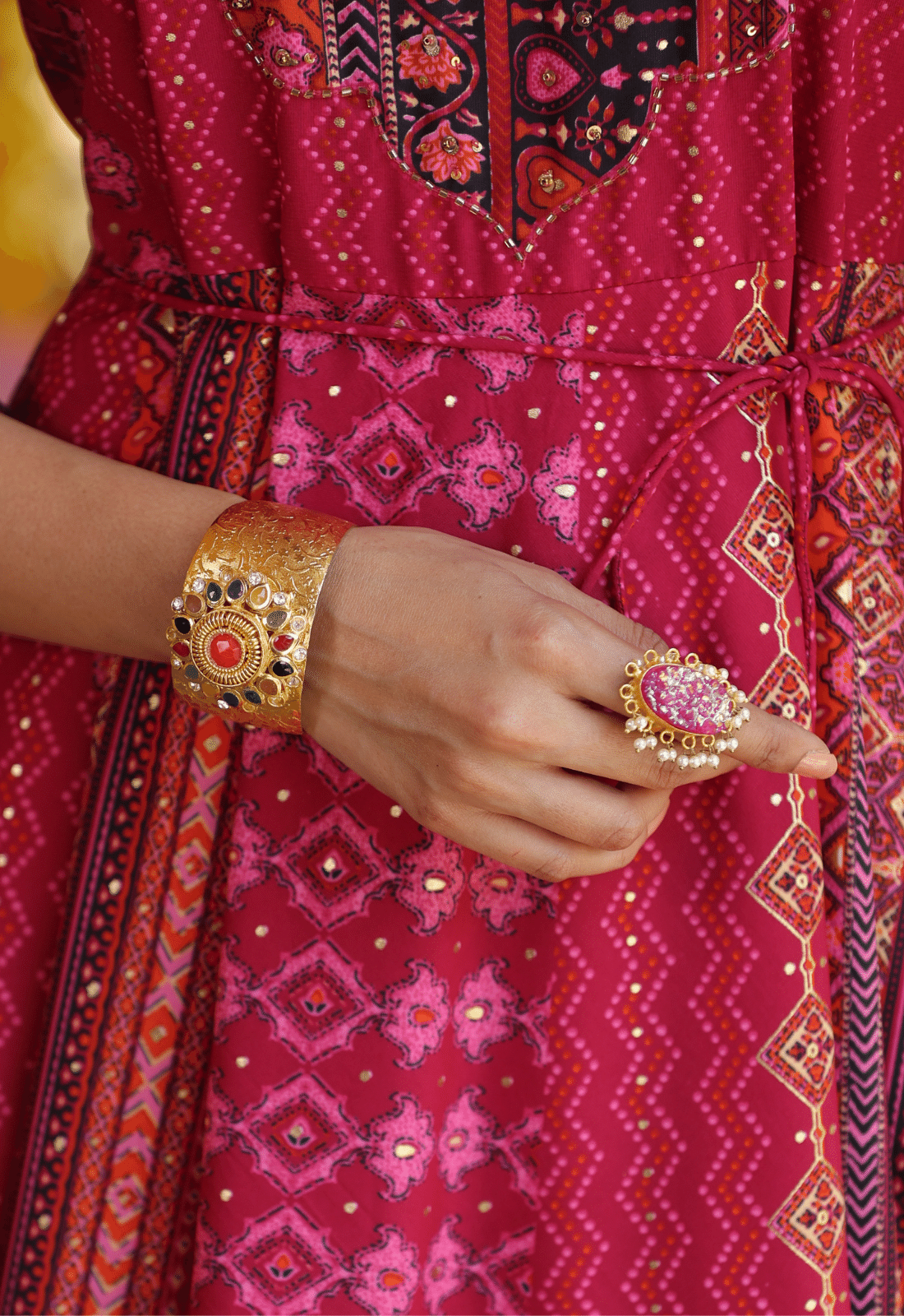 Combo Navratan stone handcuff with ring