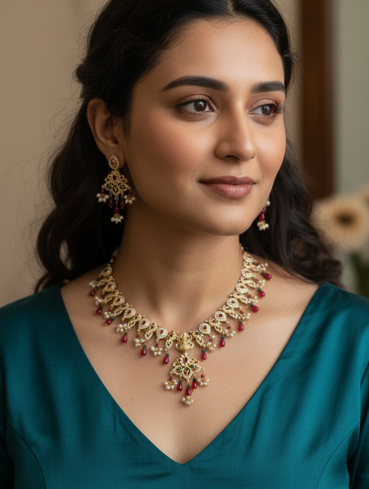 Classic South Indian Temple Jewelry Necklace Set