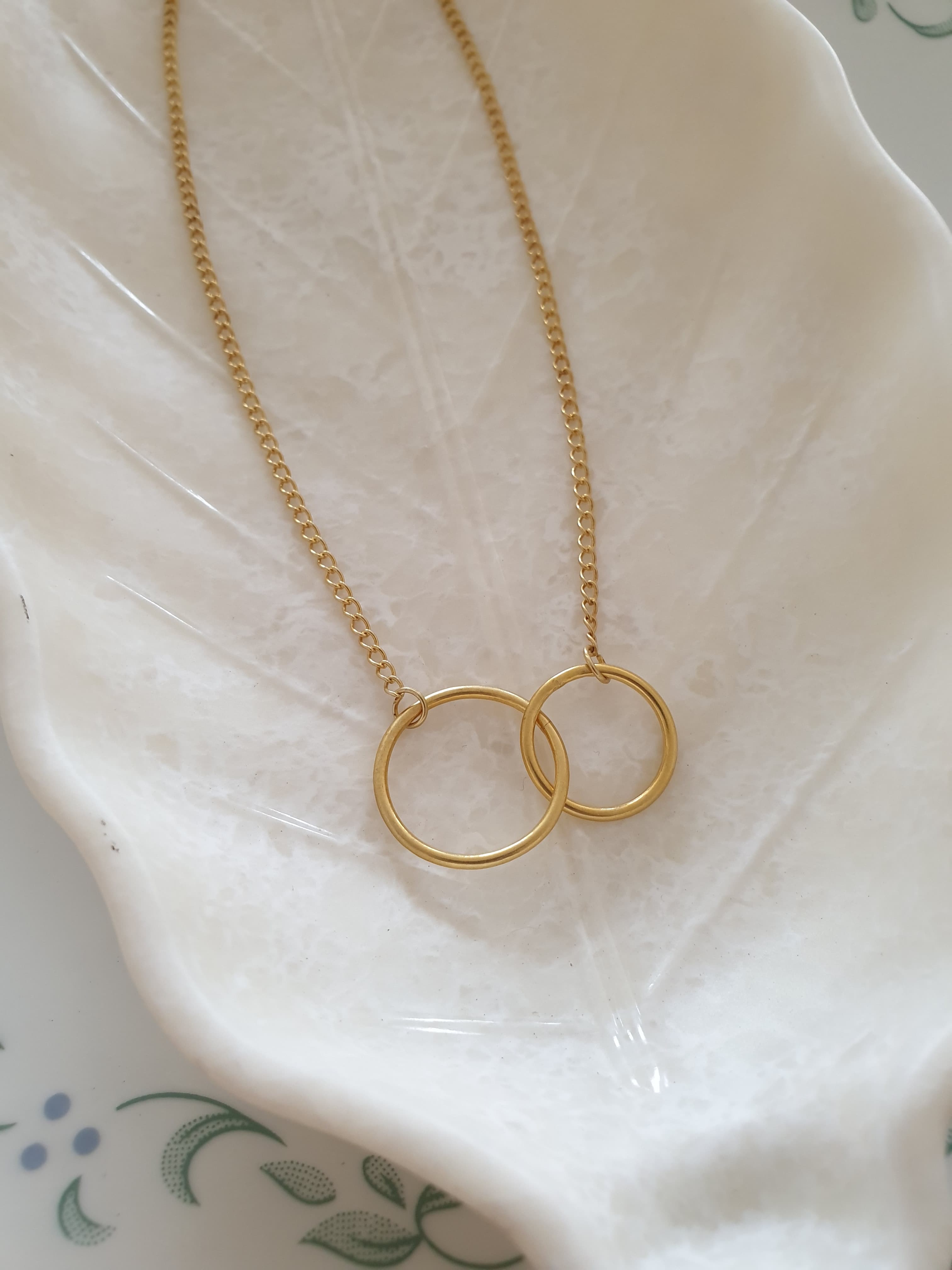 Gold Two Linked Circle Delicate Necklace