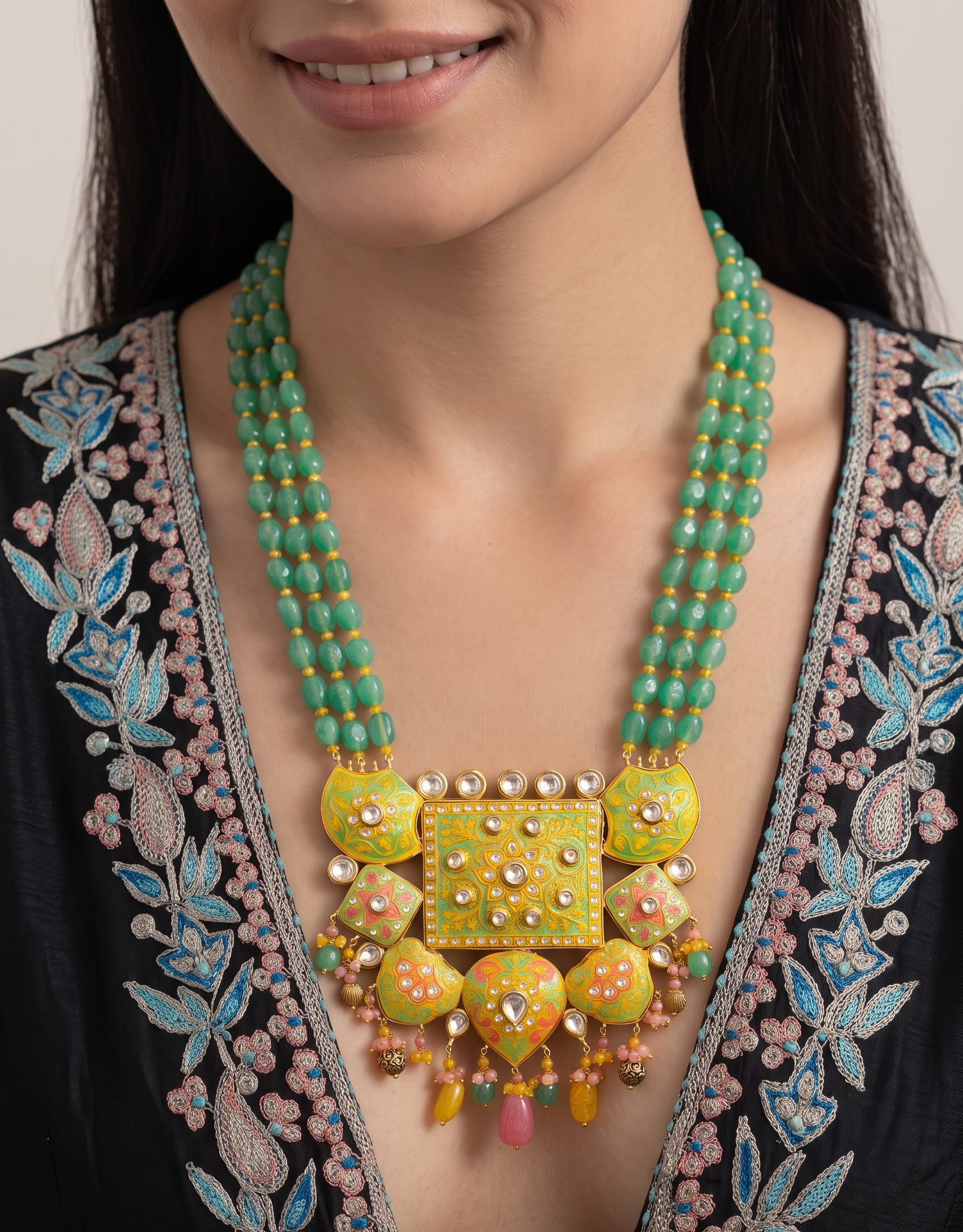 Sahiba Meenakari Fusion Pendant Necklace